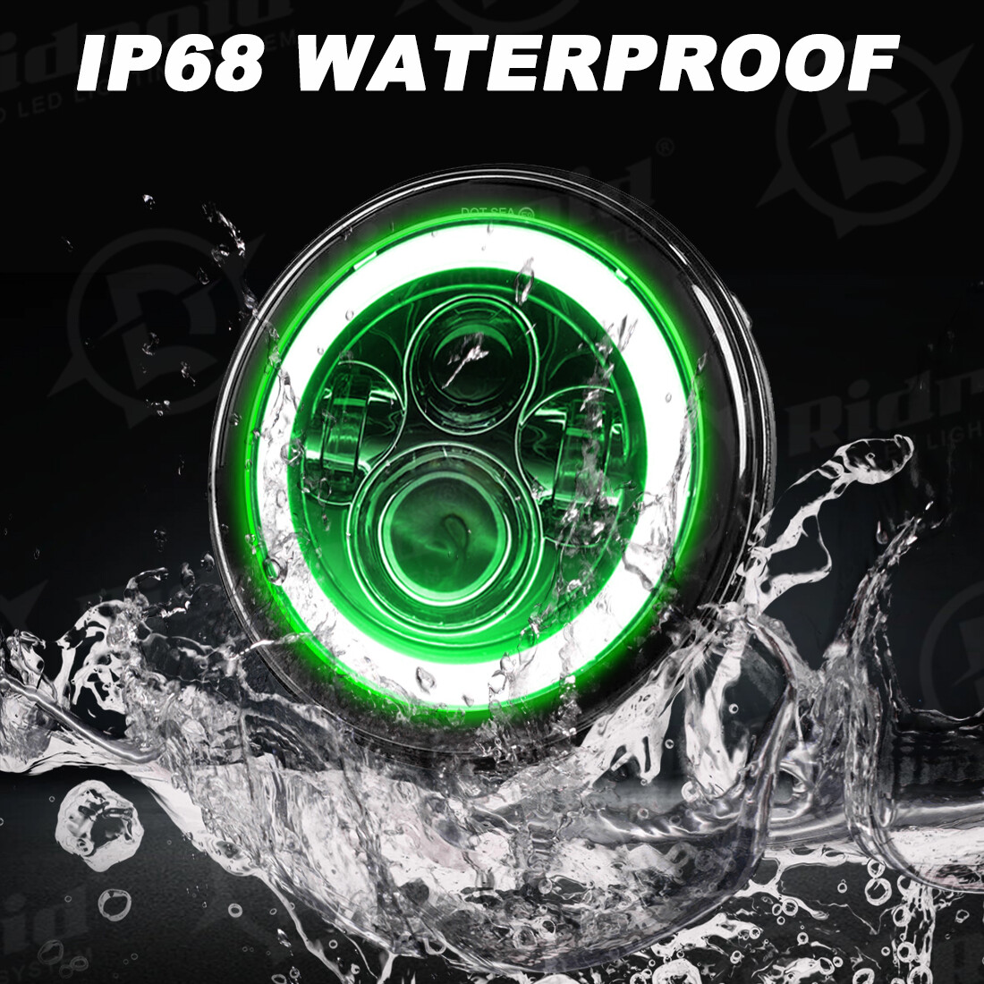 7″ LED Headlight Green Angel Eyes For Harley-Davidson Honda Yamaha Motorcycle US