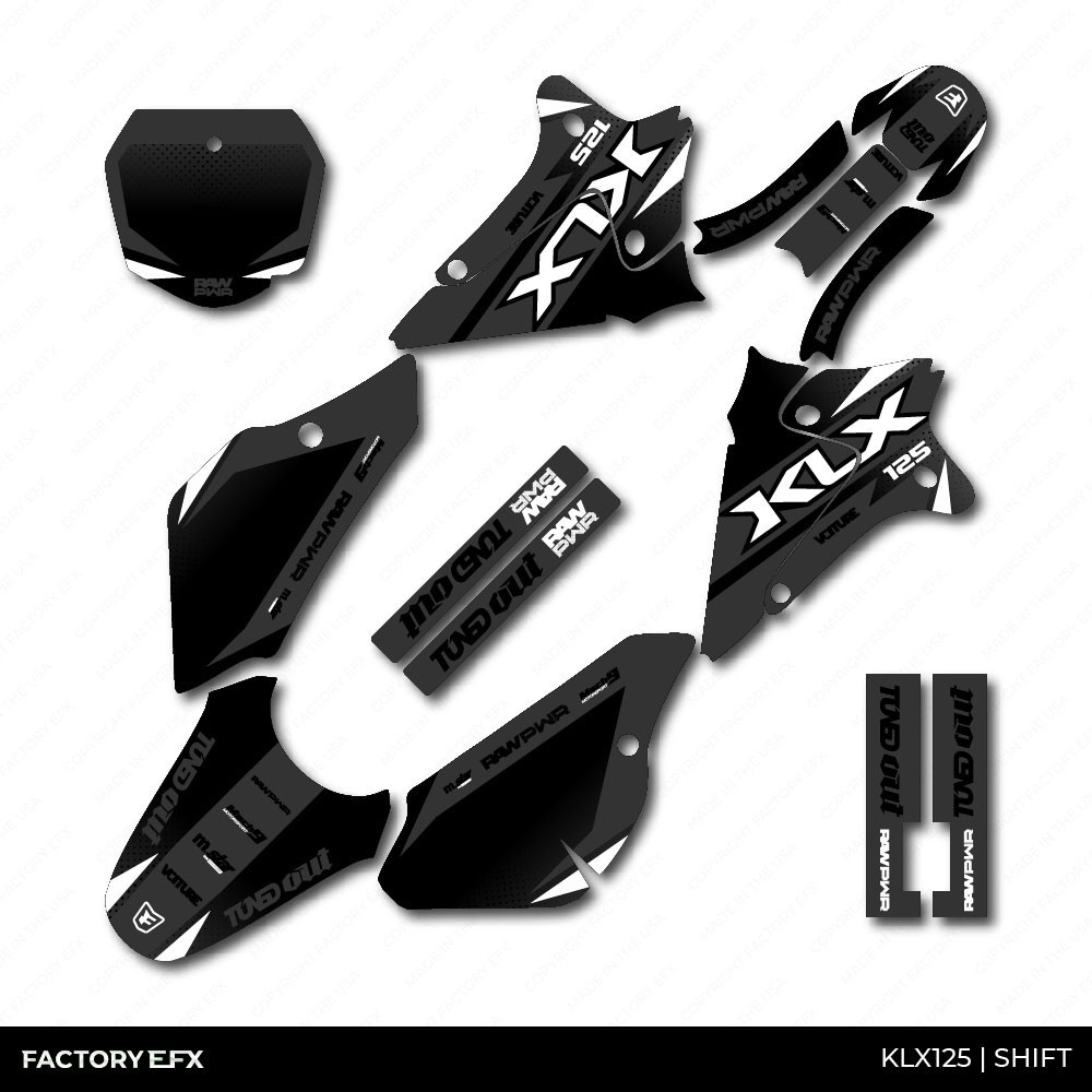 Gray & White Shift Racing Graphics kit fits 03-07 Kawasaki KLX125 KLX 125 decal