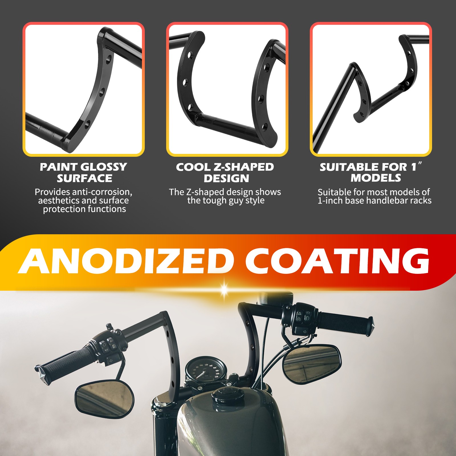 For Yamaha Bolt XVS950 7” Rise Motorcycle Handlebars 1″ 25mm Z Drag Handle Bar