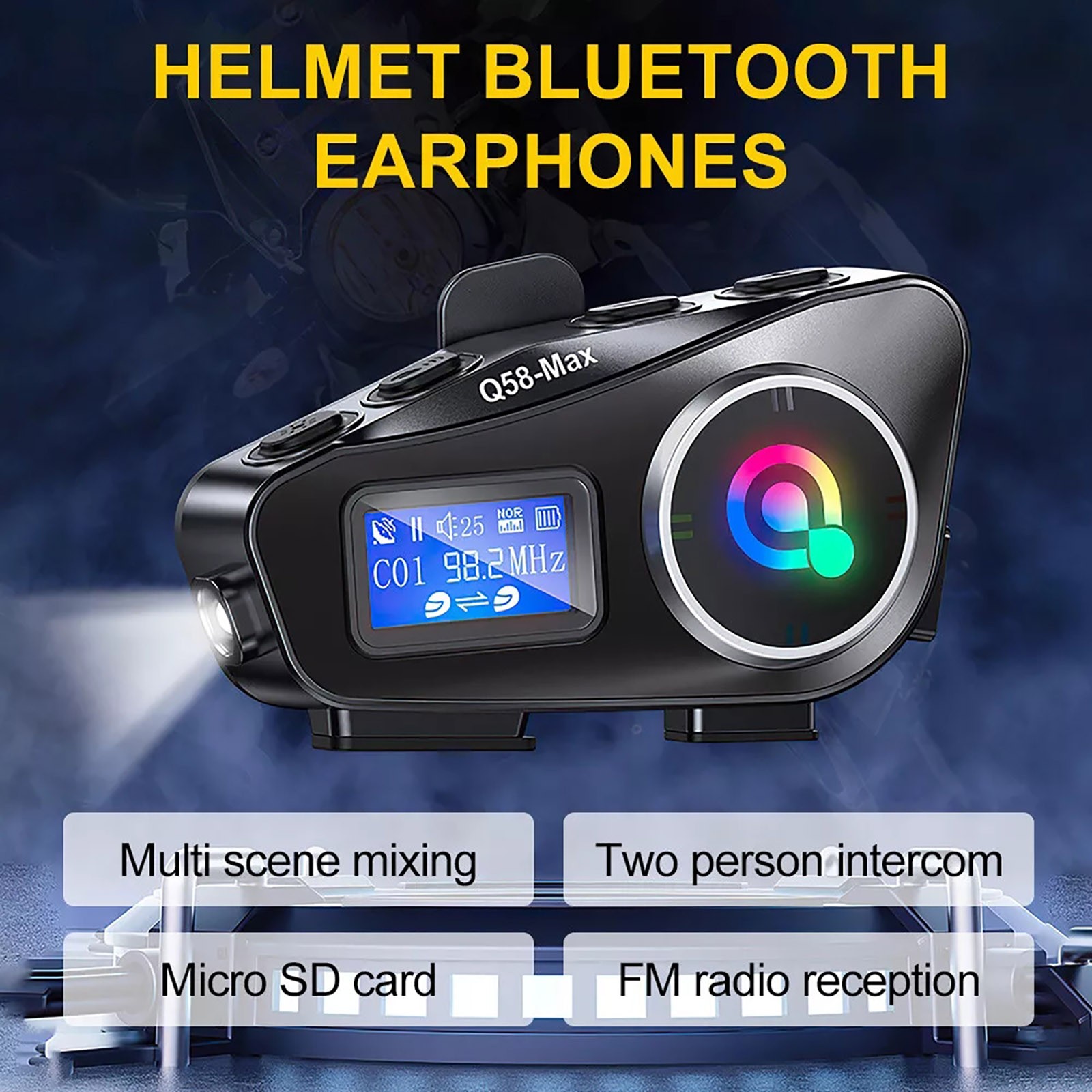 1000mAh Waterproof Bluetooth Headset Motorcycle Intercom Helmet LCD New