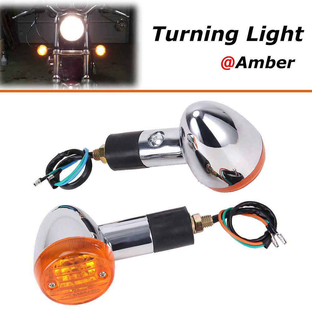 1 PAIR Chrome Amber Motorcycle Turn Signal Brake Blinker Lights For Harley USA