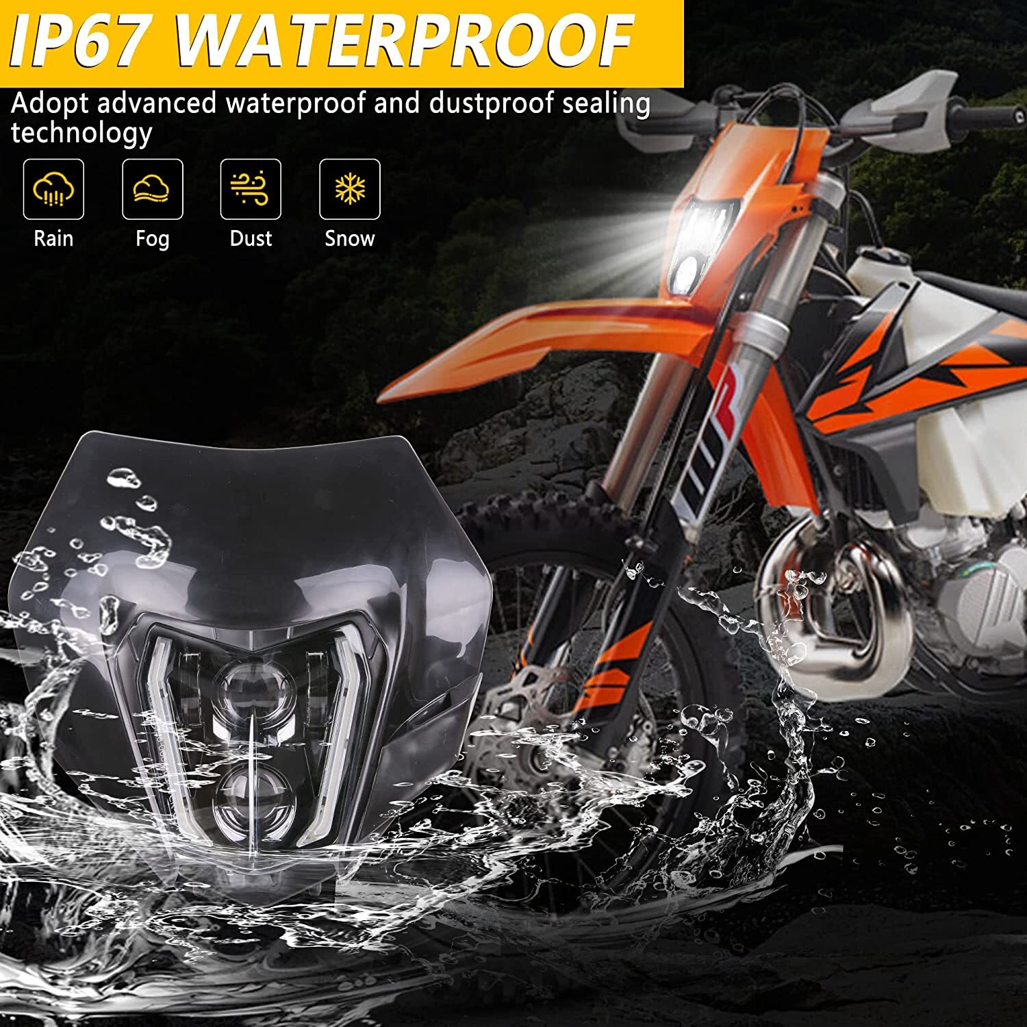 LED Headlight High Low Beam with Black Fairing For KTM 250 350 450 501 SMC R 690