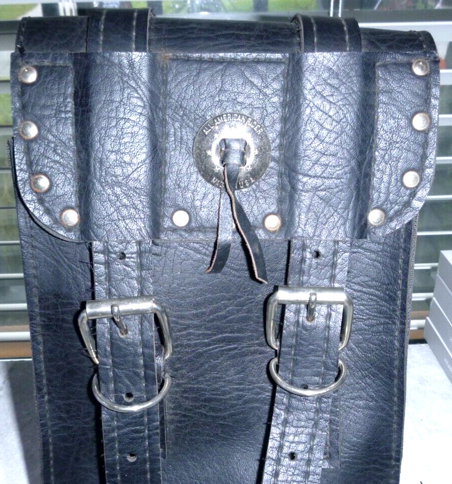 All American Rider BLACK Box Style Leather Bag 12x8x3” SILVER Buckles Studs USA