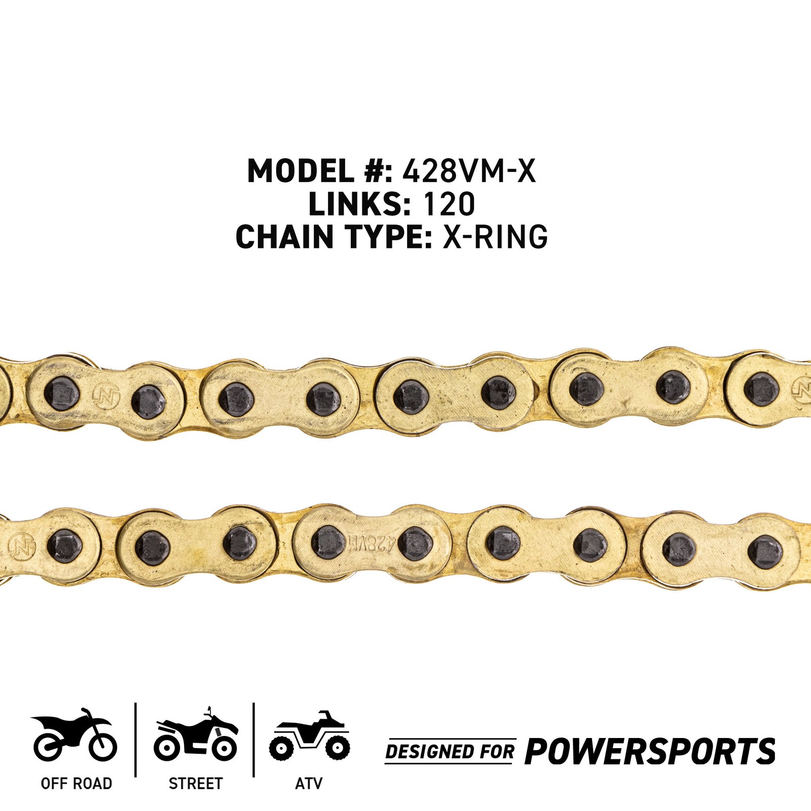 NICHE Gold 428 X-Ring Chain 120 Links With Connecting Master Link Motorcycle