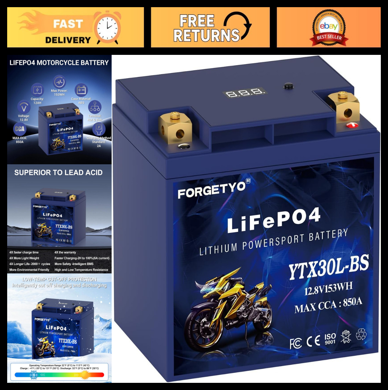 12V Lithium Motorcycle Battery 12AH 850A – ATV UTV Jet Ski Lawn Mower 4 Wheeler