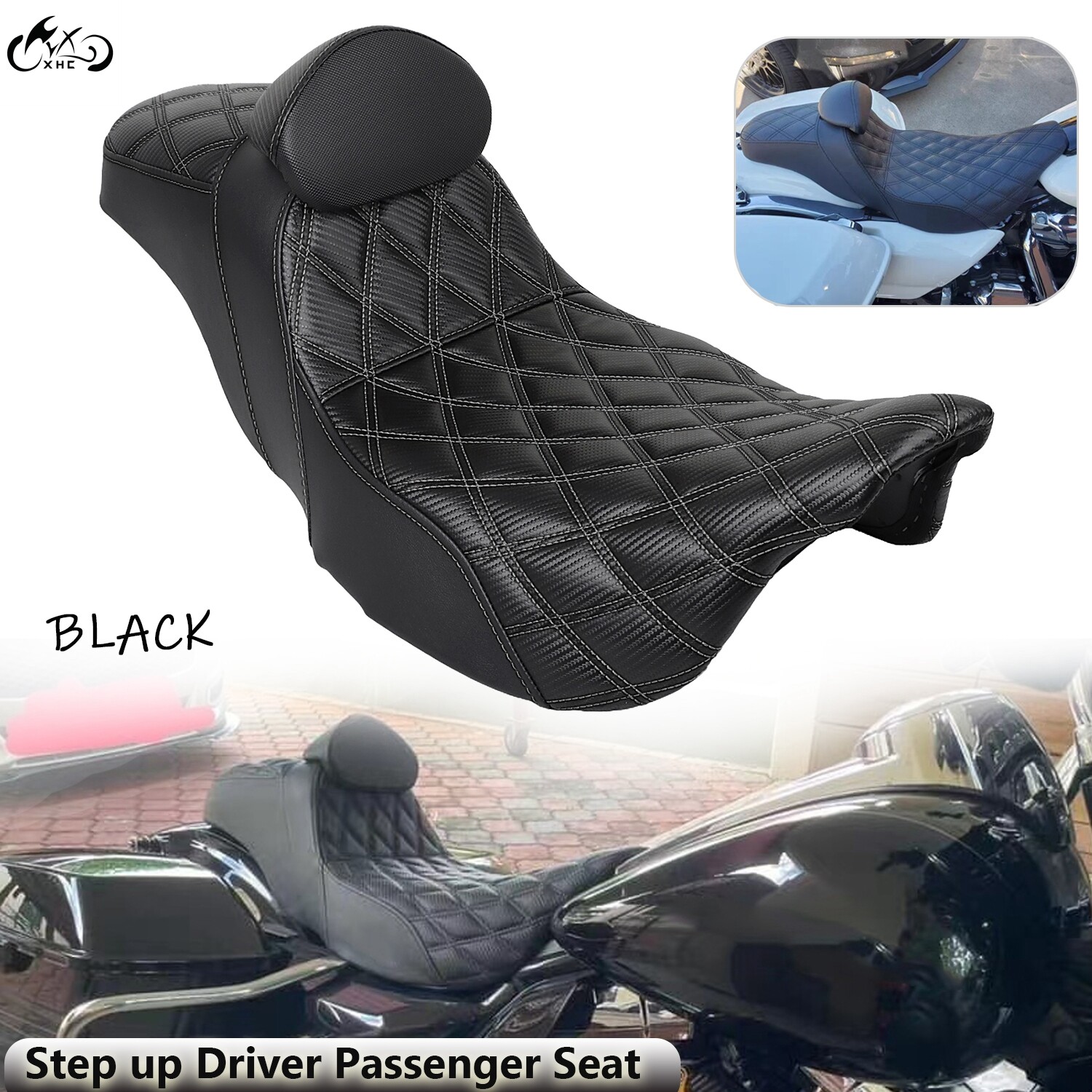 Step Up Passenger Driver Seat w/ Backrest For Harley Electra Street Road Glide