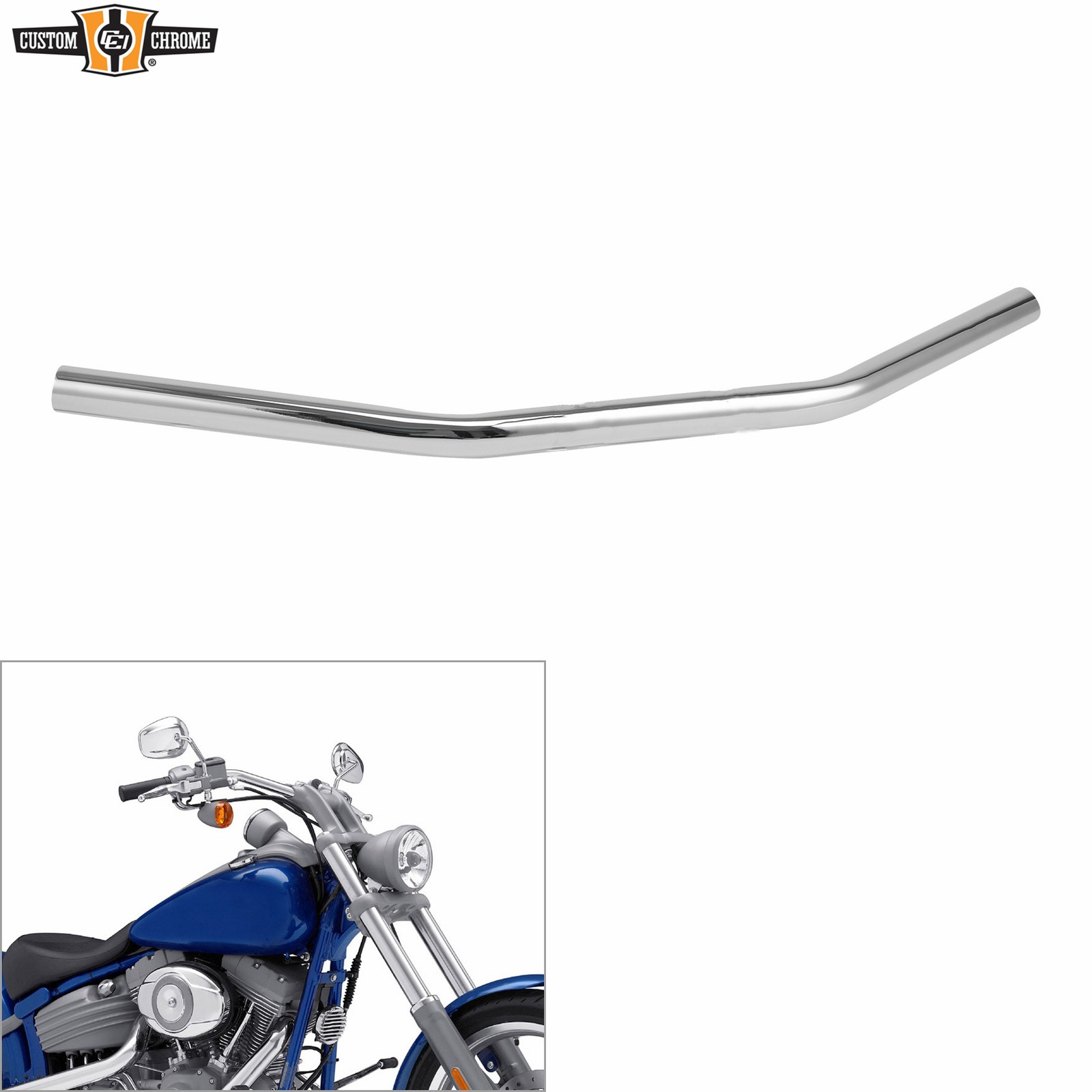 Chrome 1” Steel 24″ Wide Low Handlebars For Harley Dyna Softail Sportster