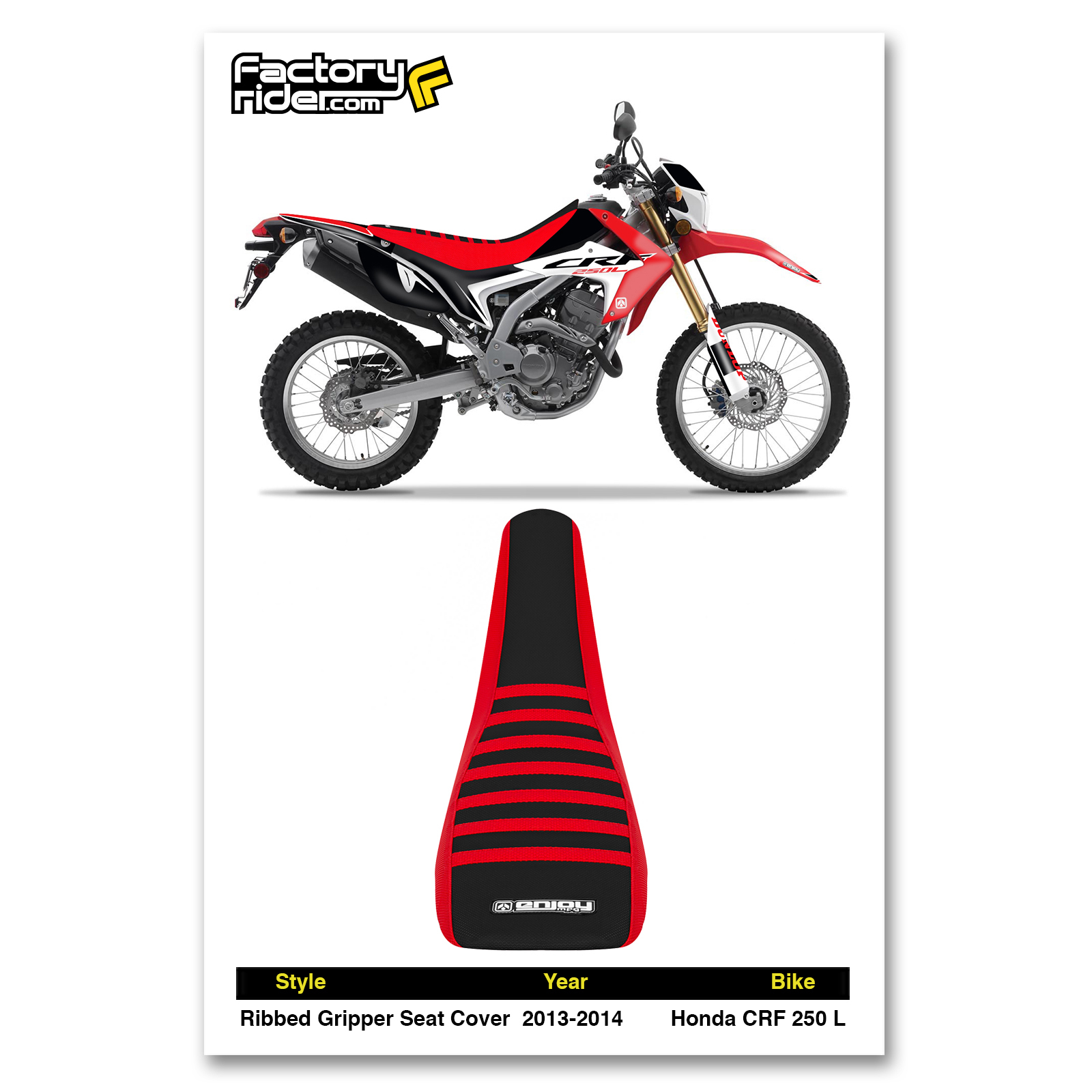 2013 – 2019 HONDA CRF 250 L SEAT COVER by Enjoy MFG RED & BLACK w/ RED RIBS #109