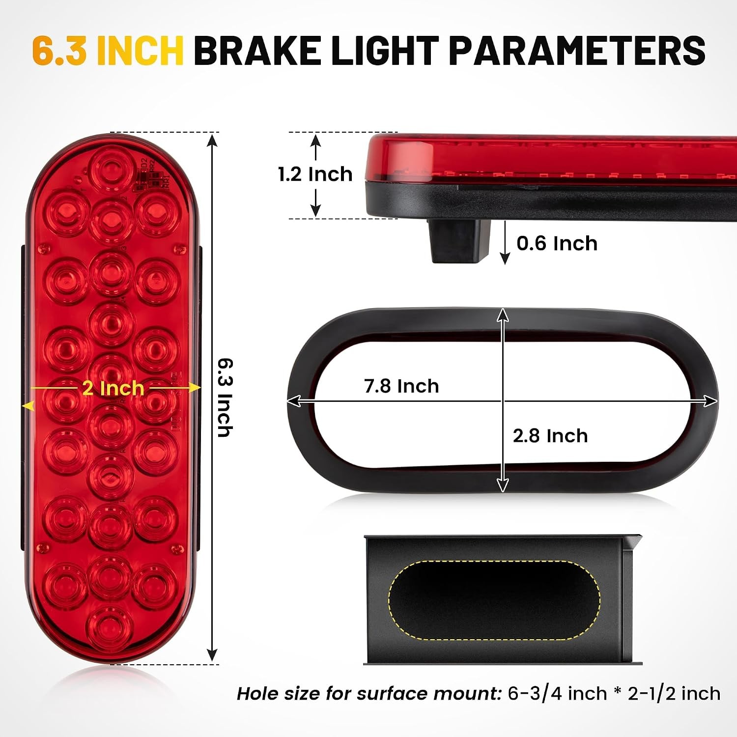 6 Inch Oval Red LED Trailer Tail Lights 2PCS