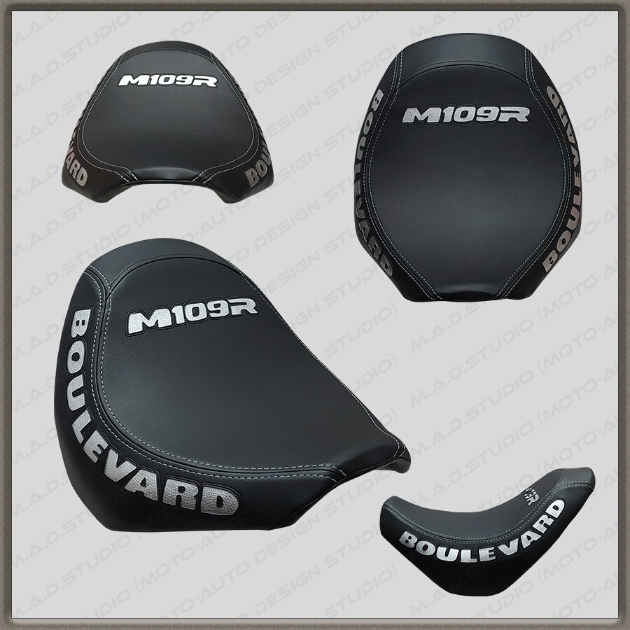 CUSTOM Seat Cover Suzuki BOULEWARD M109R Black+Silver+silver-thread 2006+