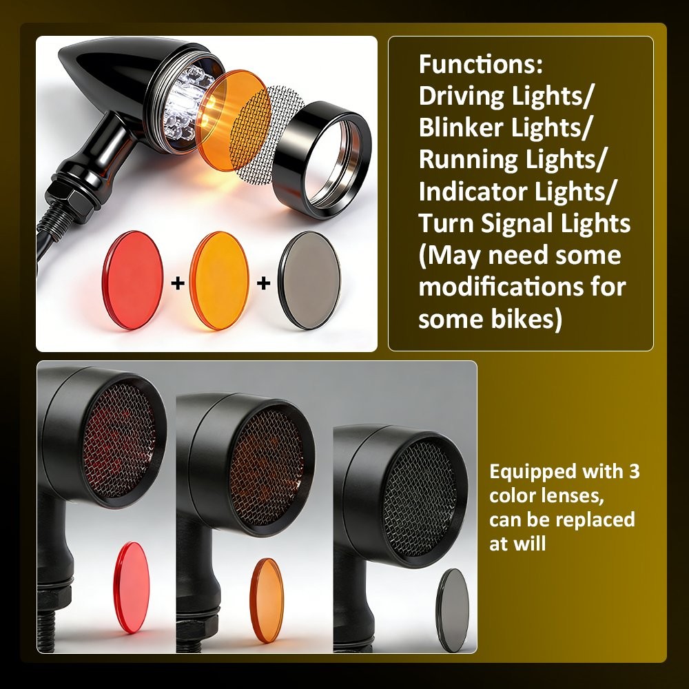 Black Motorcycle LED Amber Blinker Brake Running Tail Turn Signals Light 2-20X