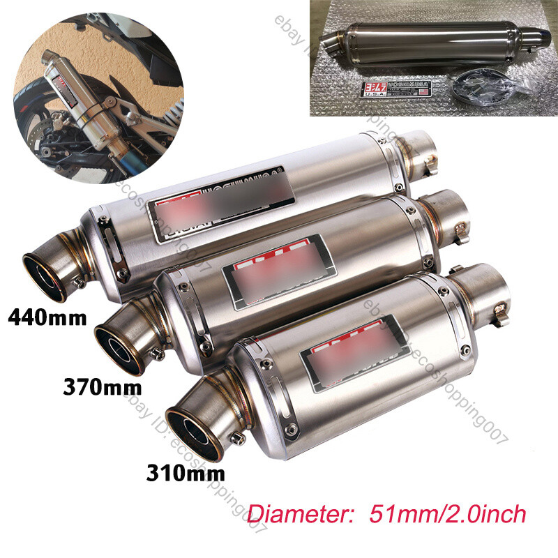 310 370 440mm Motorcycle Exhaust Tail Pipe Slip On 51mm Muffler Silencer Baffle