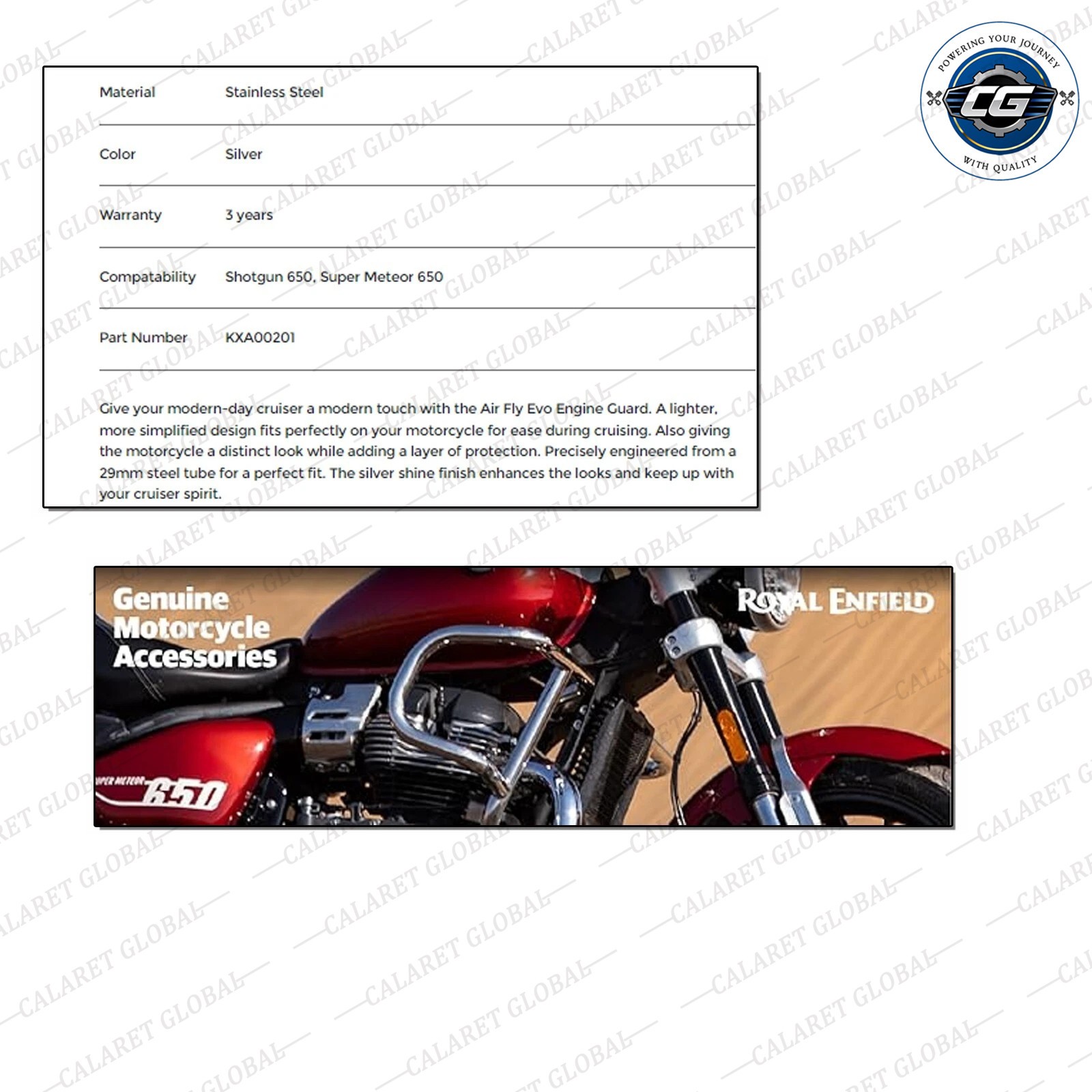 Silver Airfly Evo Engine Guard for Royal Enfield Super Meteor 650 KXA00341