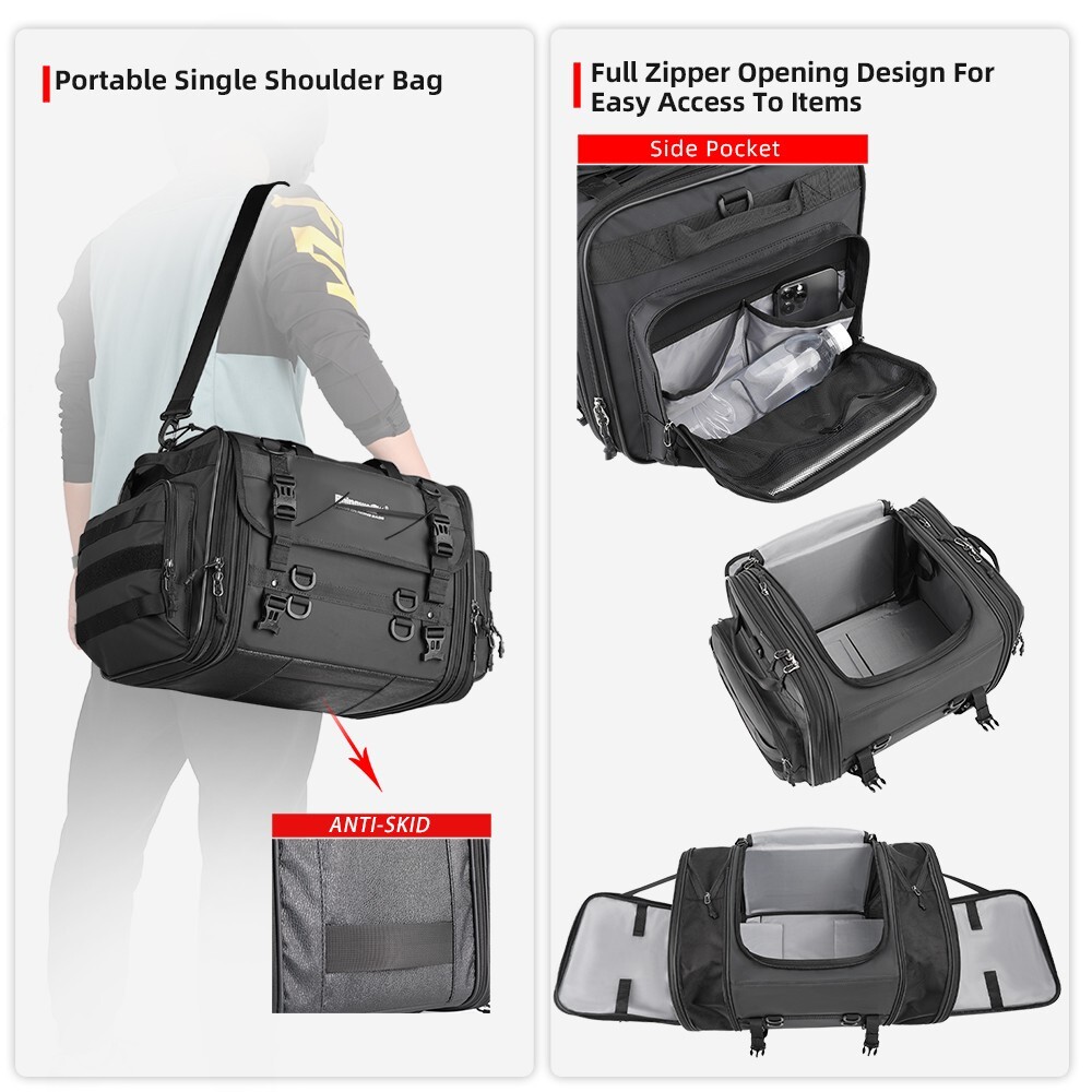 Rhinowalk 40-60L Motorcycle Bag Waterproof Pvc Tail Bag Saddle Luggage Outdoor