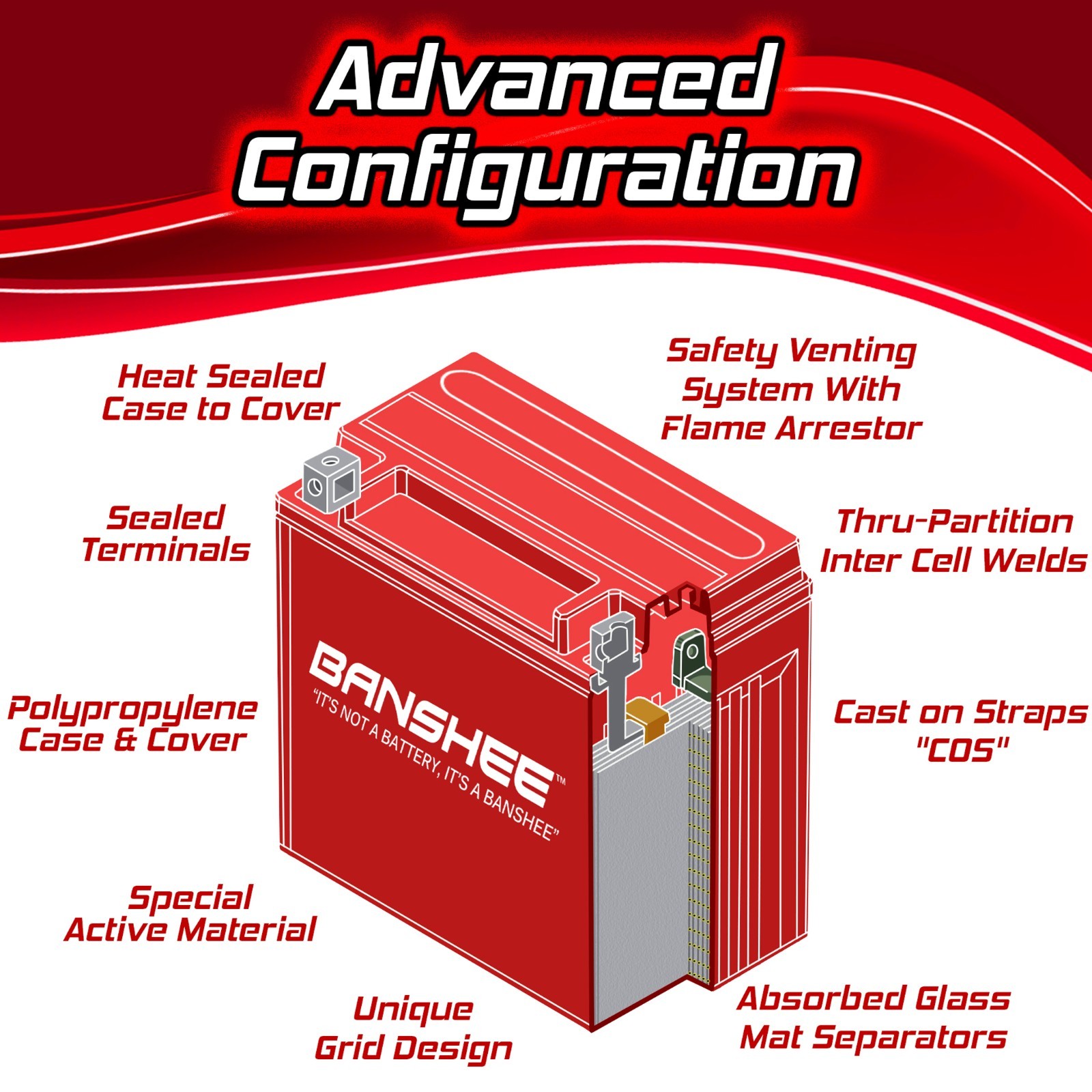 Banshee 12V 22Ah 320CCA AGM Battery, Replaces Bosch FA 107, YTX20L-4, YTX20L-BS