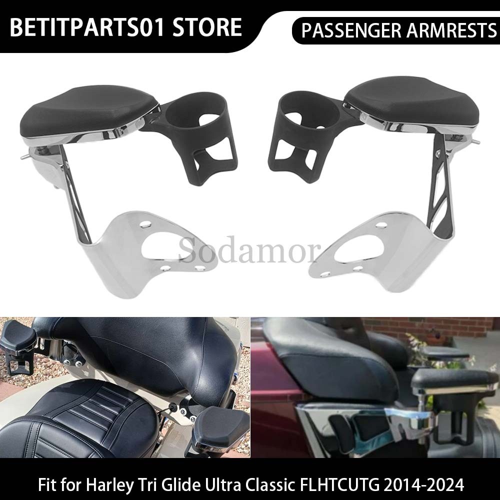 Passenger Armrests w/Drink Cup Holder Chrome For Harley Road Electra Glide 14-UP