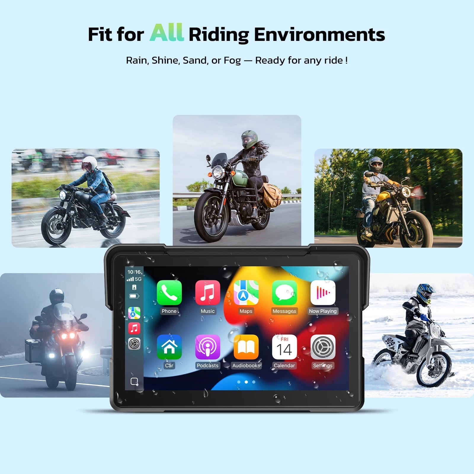 Motorcycle 7″ GPS Navigator Wireless CarPlay Android Auto Dual Bluetooth Screen
