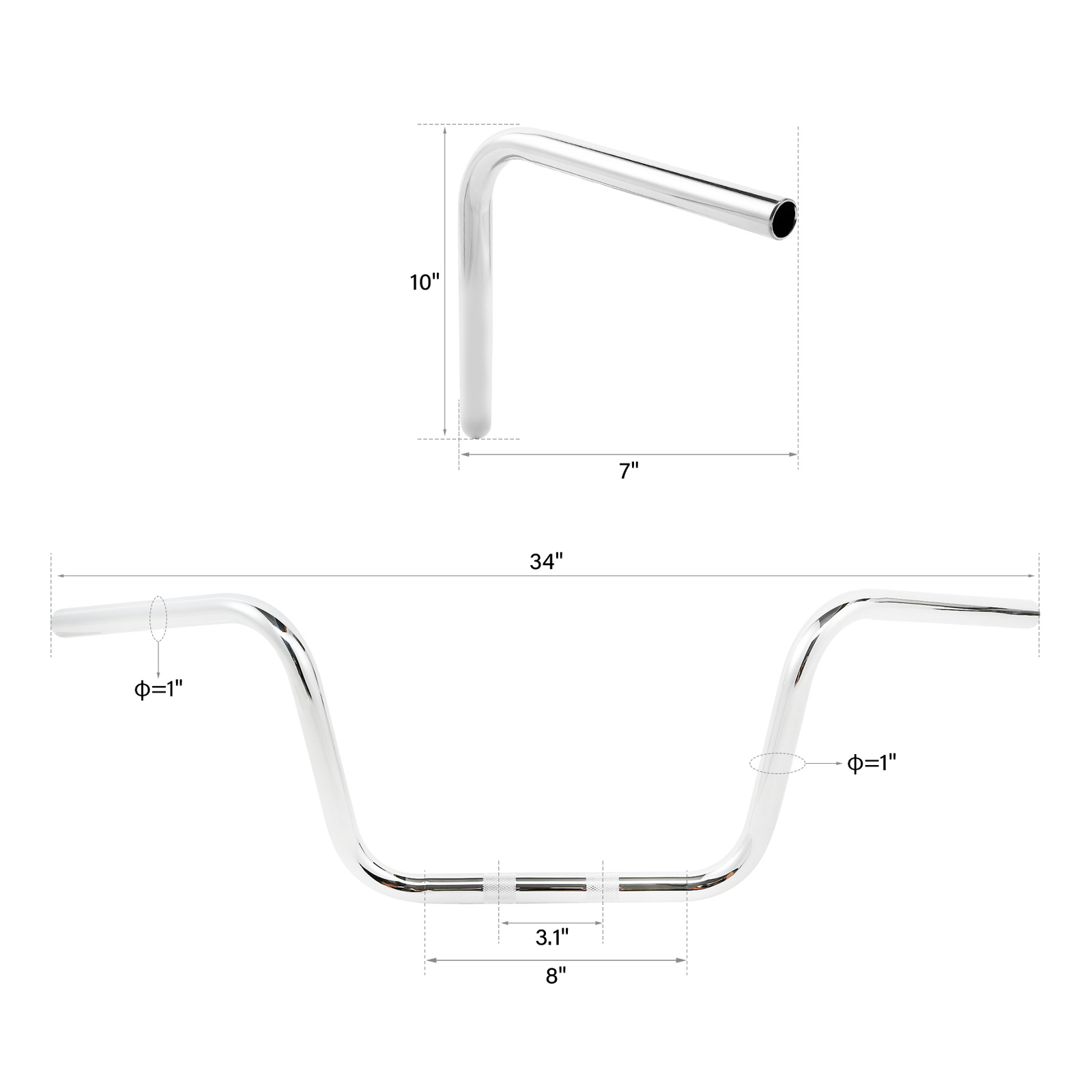 1″ Ape Hanger Bar 10~18” Rise Handlebar Knurled & Pre-drilled Fit For Harley