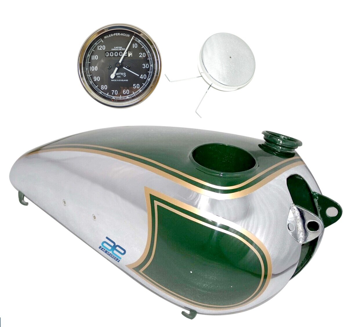 BSA C10 C11 250cc Green Paint & Chromed Petrol Fuel Gas Tank+Speedometer+Cap ECs