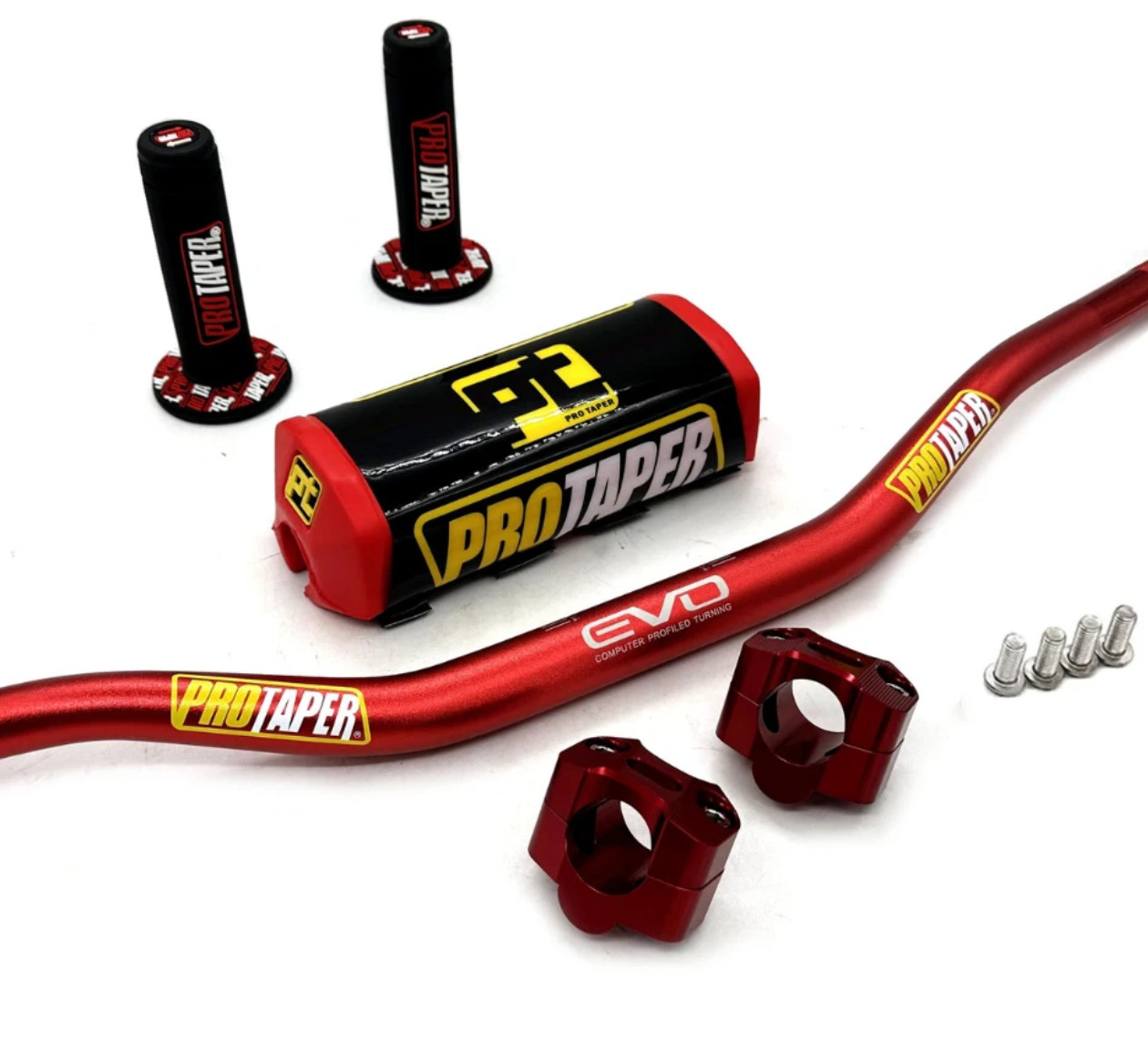 Original “Evo” PRO TAPER Handlebar Fat Bar DIRT BIKE ATV Quad 1 1/8” GRIPS Pads