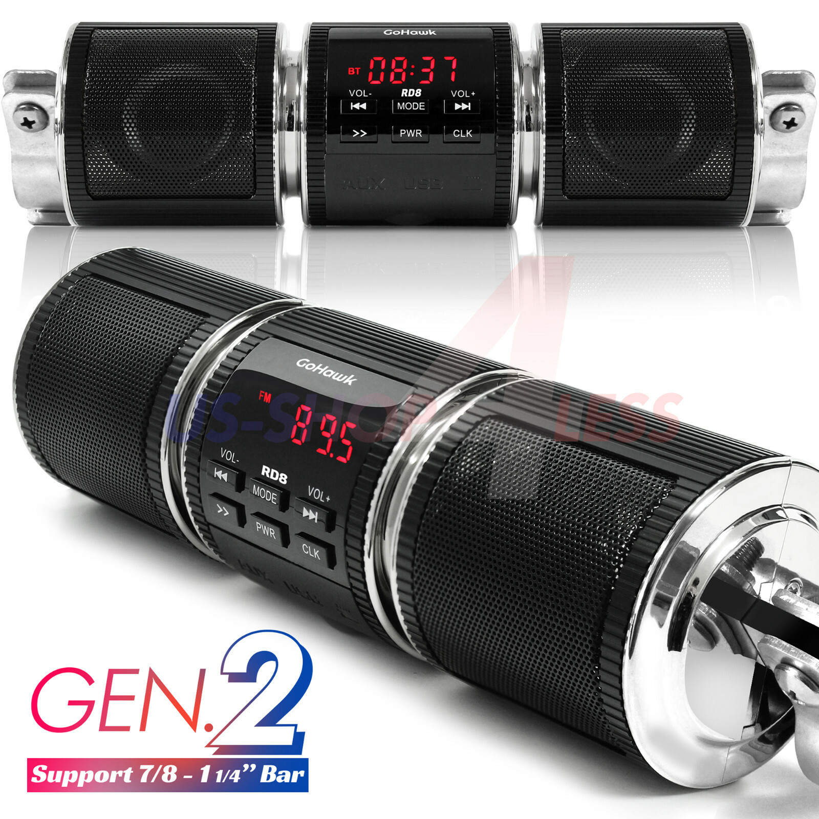 Handlebar Bluetooth Motorcycle Stereo Speaker Audio System MP3 ATV UTV 4Wheeler