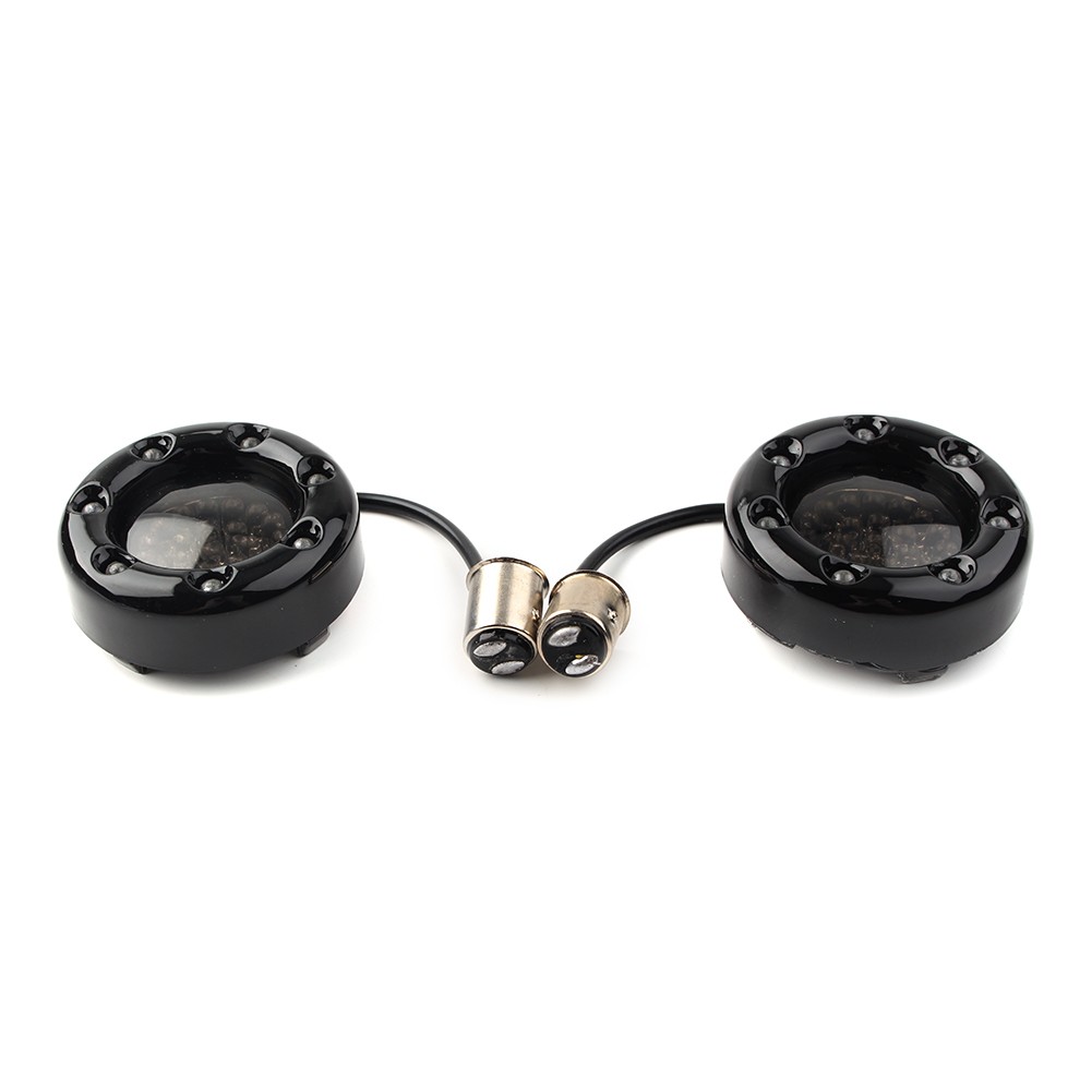 1 Pair LED Black Fire Ring Turn Signals Lights for Harley Softail Dyna