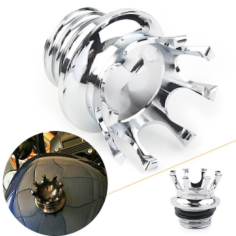 Chrome Fuel Gas Cap King Crown Right Thread For Harley Sportster Touring Dyna