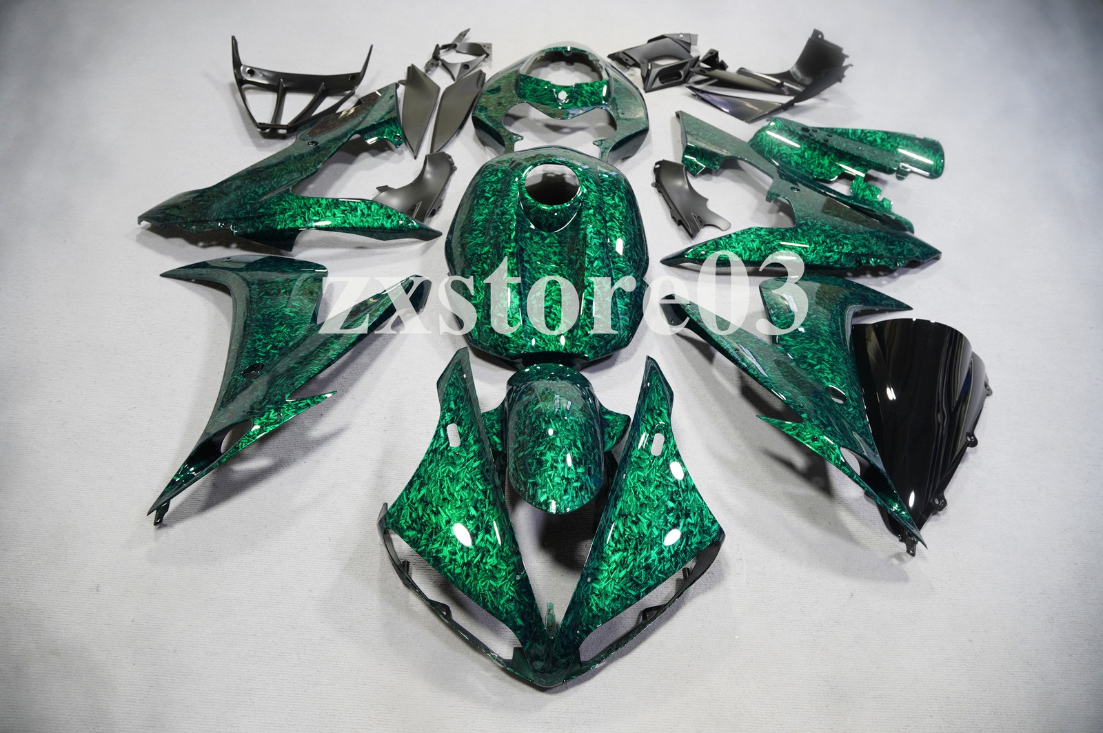 Green Forged Carbon Fiber Fairing Body Kit & Tank For Yamaha YZF R1 2004-2006 US