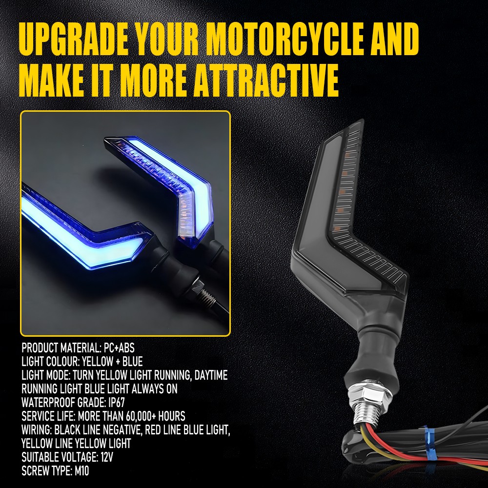 4PCS Universal LED Amber+Blue Motorcycle Turn Signal Indicator Light Blinker DRL