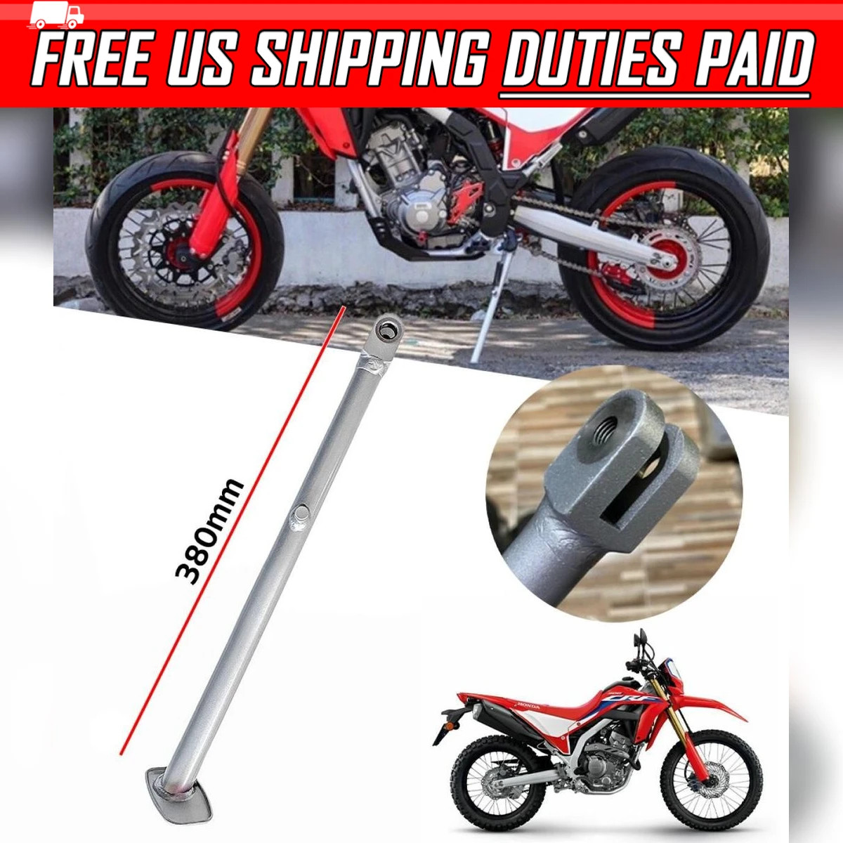 Honda CRF250 CRF300L Rally Extension Side Stand Kickstand Steel long 380mm.