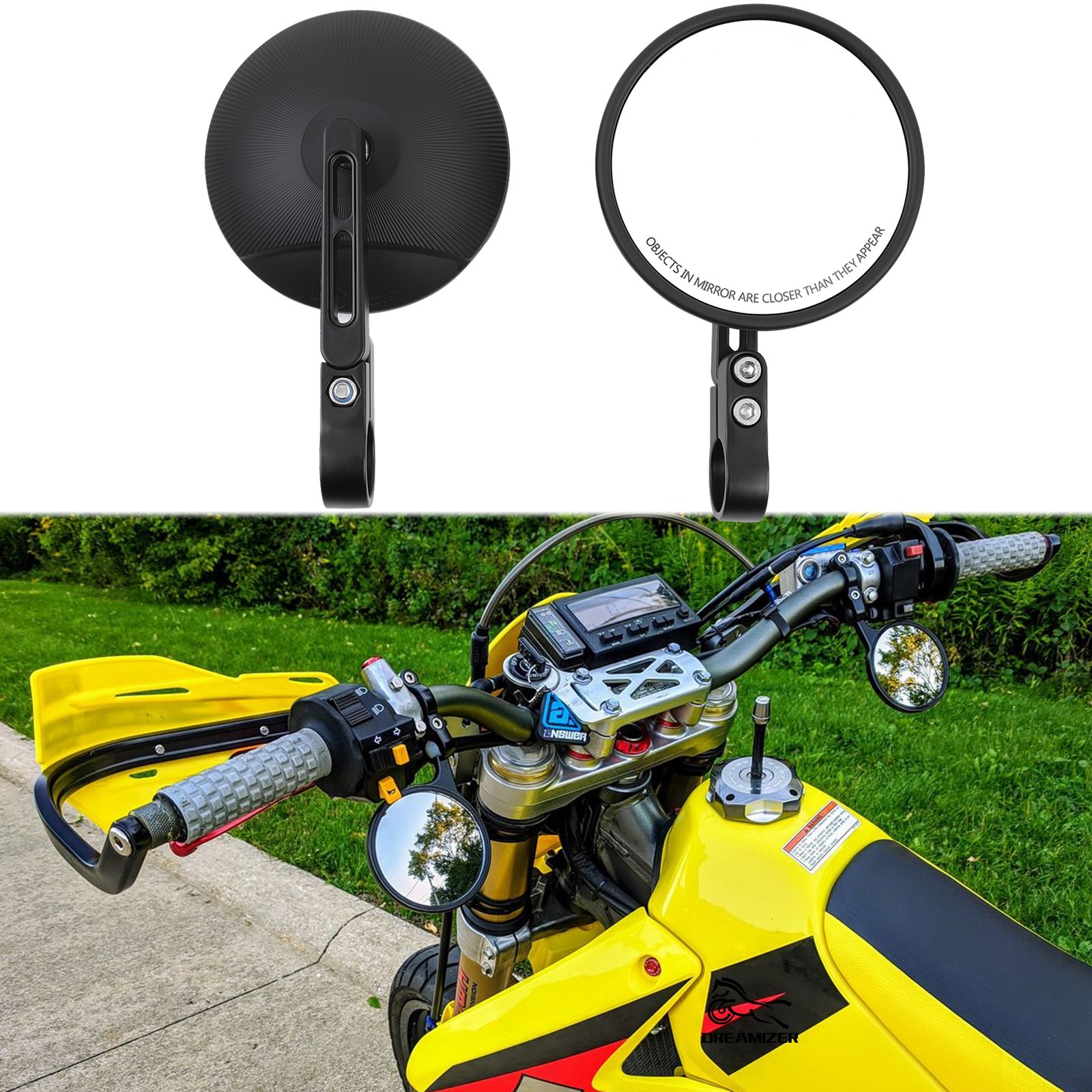 Round Motorcycle 7/8″ Bar End Rearview Mirrors For Suzuki DRZ400 DRZ400SM DRZ250