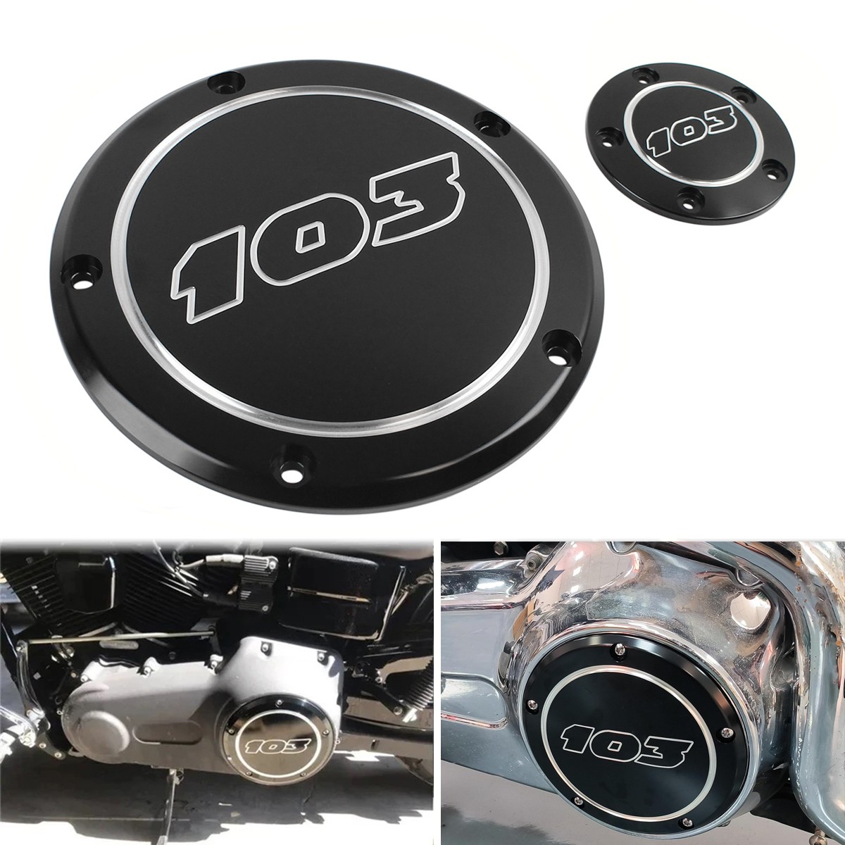 Black 103 Derby Cover Timing Timer Cover For Harley Touring Electra Glide 99-15