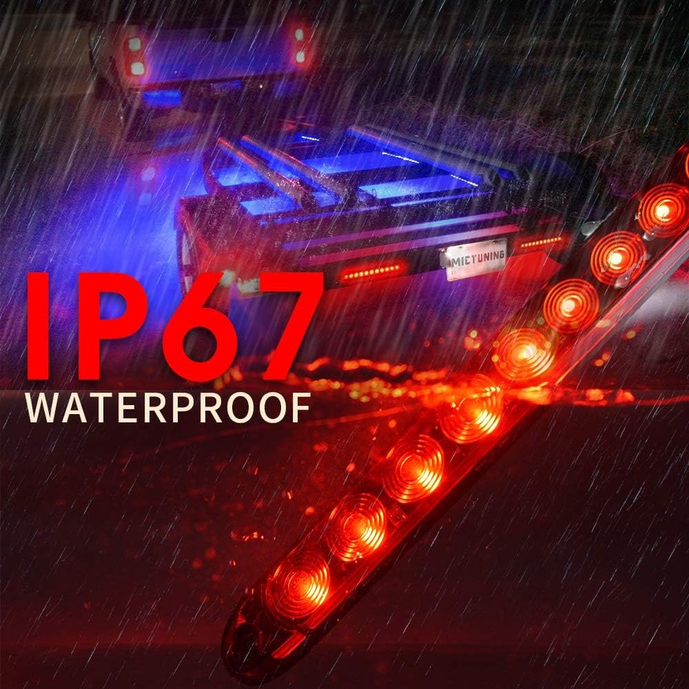 2PCS Red 16 inches 11 LED Trailer Light Bar IP67 Waterproof Multi-Function Stop