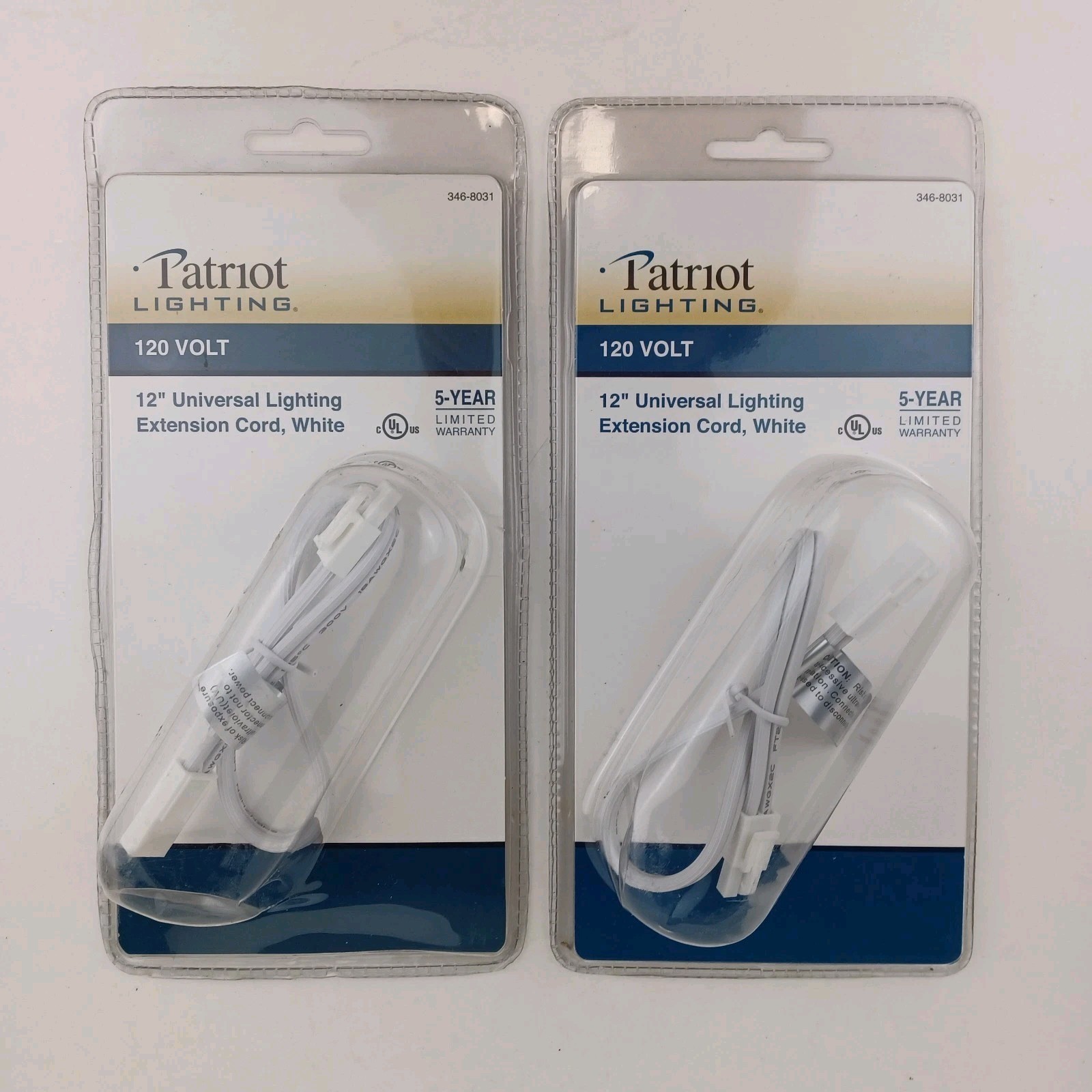 (2) Patriot Lighting 12″ Universal Lighting Extension Cord White