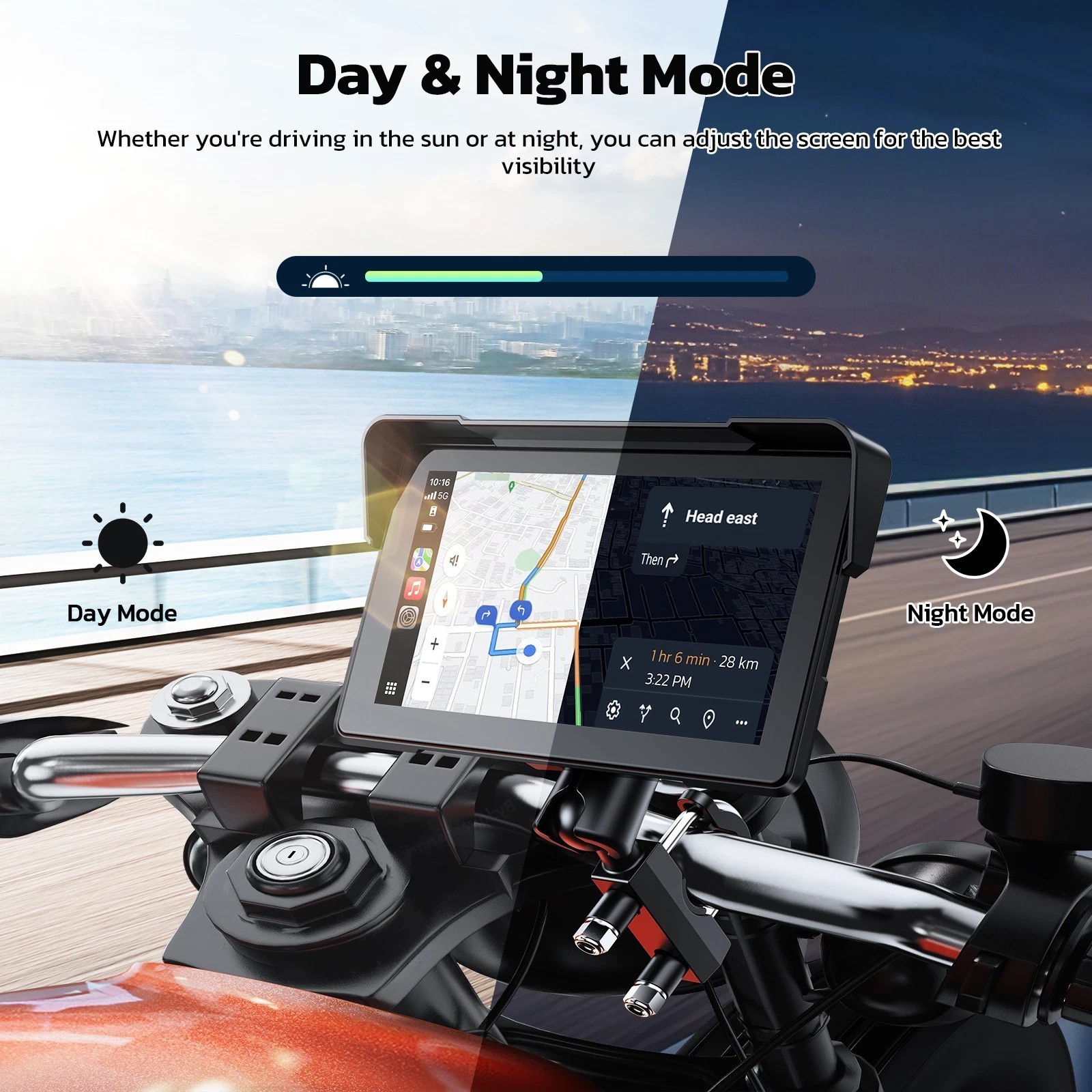 Portable Motorcycle 7″ Carplay Android Auto GPS Navigator TouchScreen Waterproof