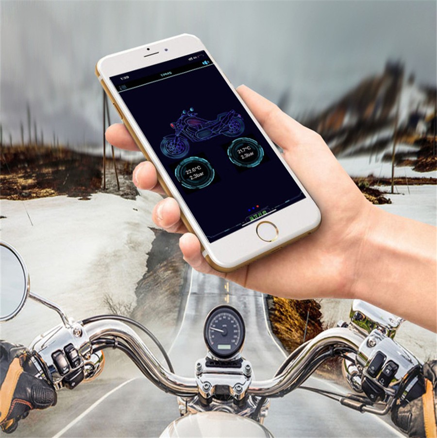 TPMS Bluetooth 5.0 Motorcycle Tire Pressure Monitor System & 2 External Sensor