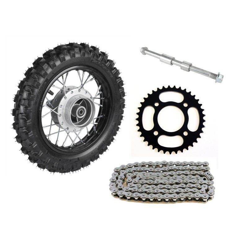 10inch 2.50-10 Drum Brake Wheel Rear Tire Rim with #420 37T/140L Sprocket Chain