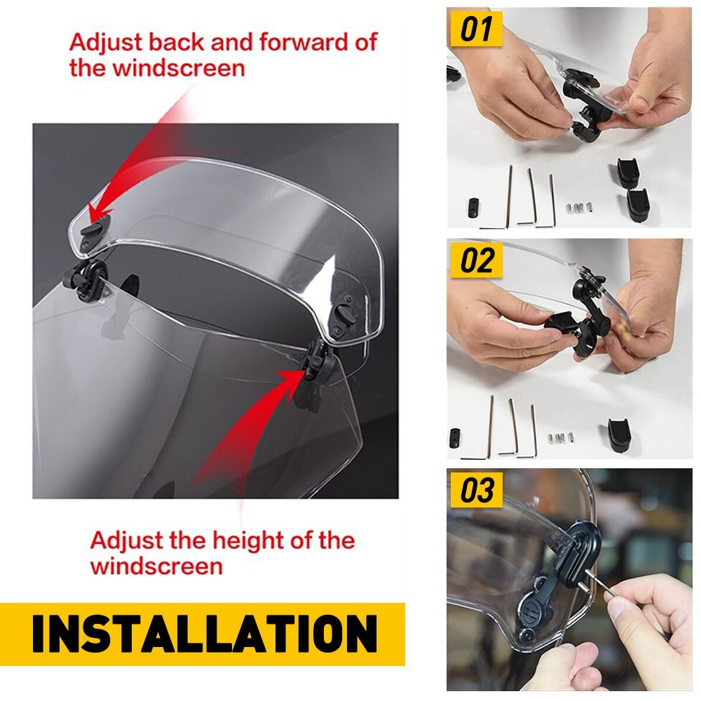 AUXITO Motorcycles Clip On Windshield Extension Spoiler Universal Windscreen EPO
