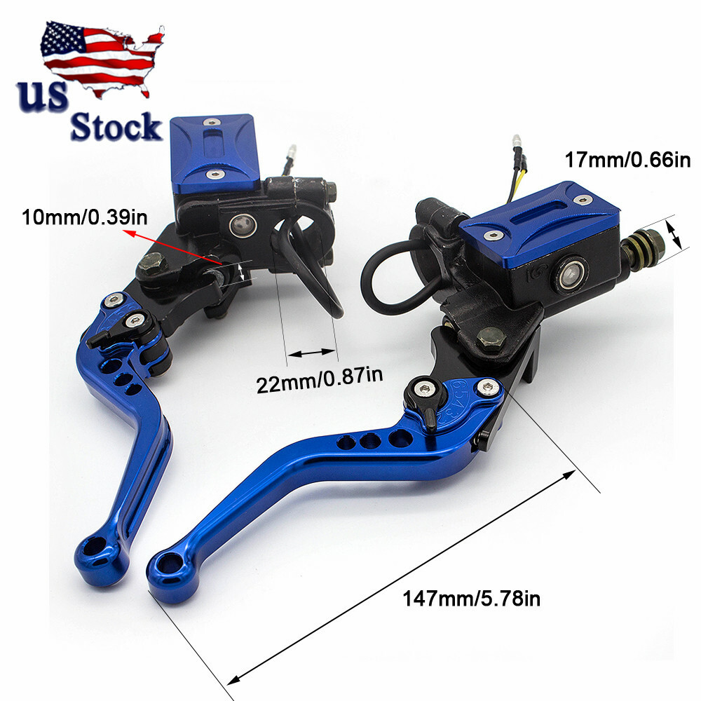 CNC 7/8″ Blue Motorcycle Hydraulic Brake Clutch Master Cylinder Reservoir Levers