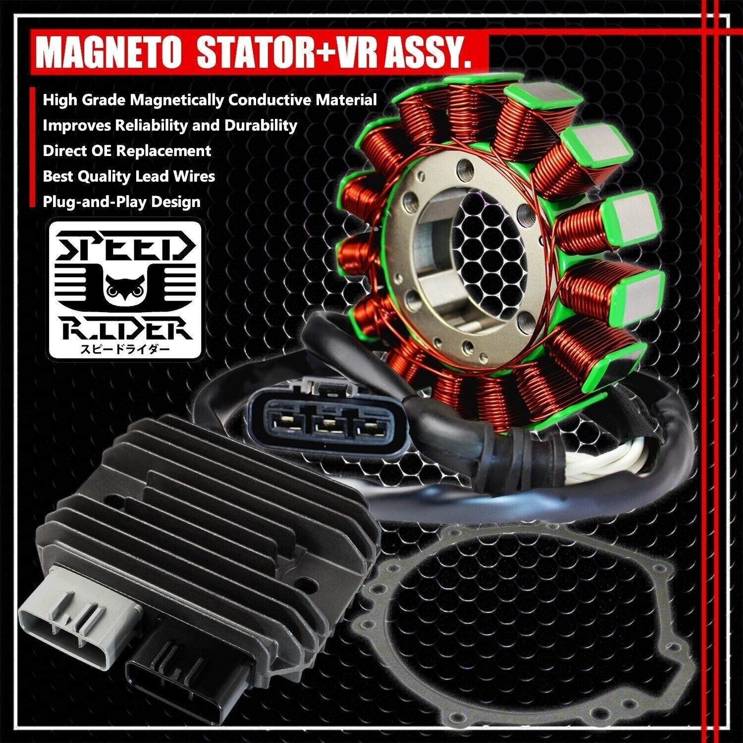 FOR 2011-2023 ZX-10R MAGNETO COIL STATOR+VOLTAGE REGULATOR RECTIFIER+GASKET KIT