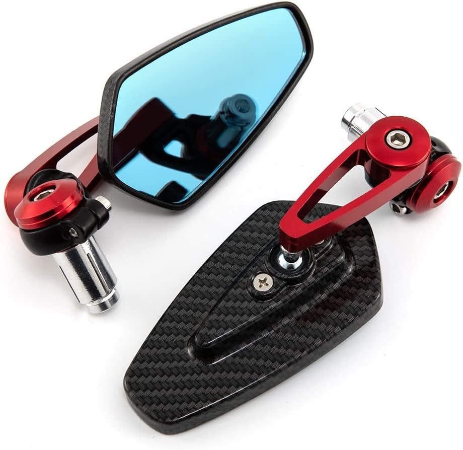 7/8” 22mm Motorcycle End Bar Mirror Universal Foldable 7/8 inches, Red