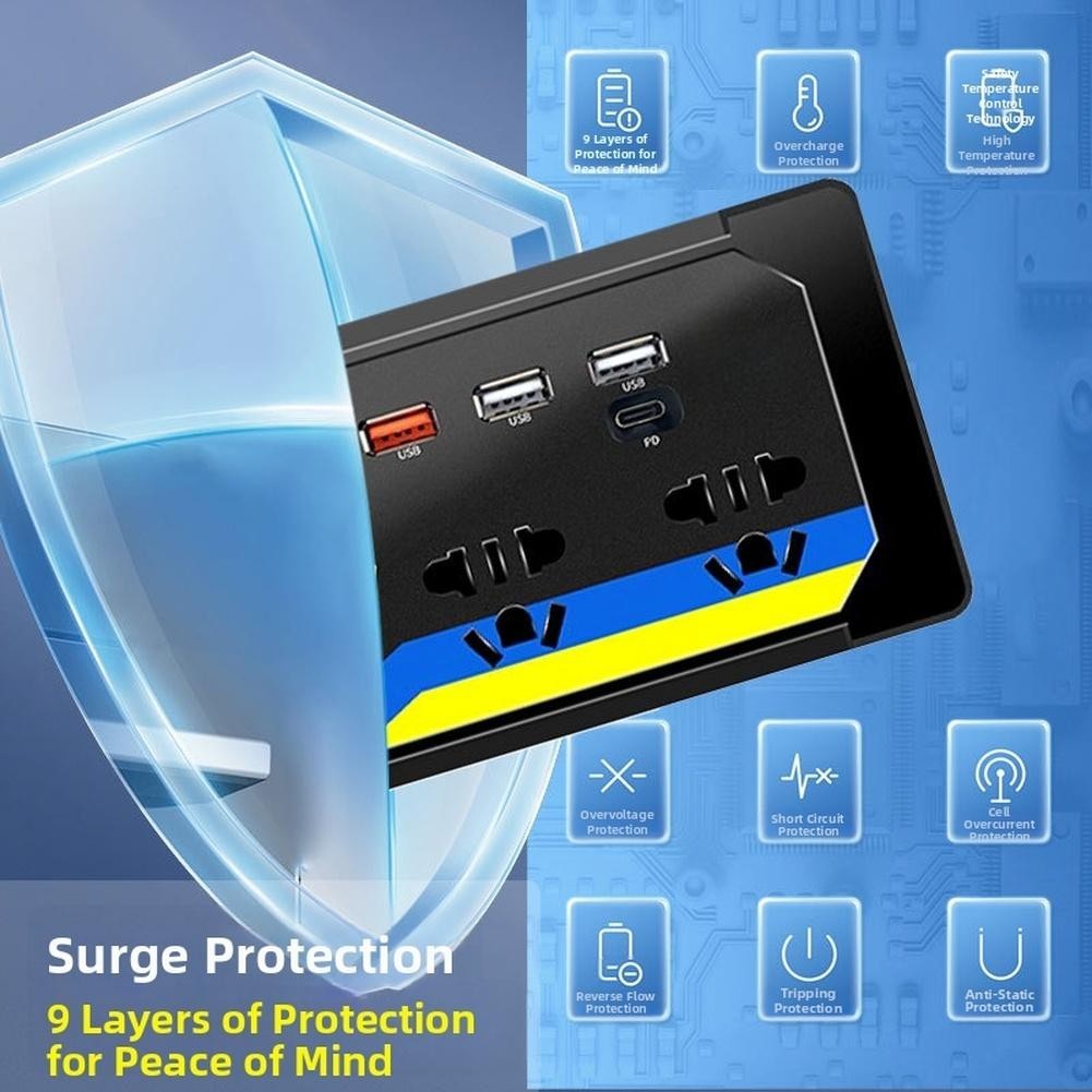 12V 24V DC Car Inverter 200W to 110V 220V AC with 3 USB Ports for Fast Charging