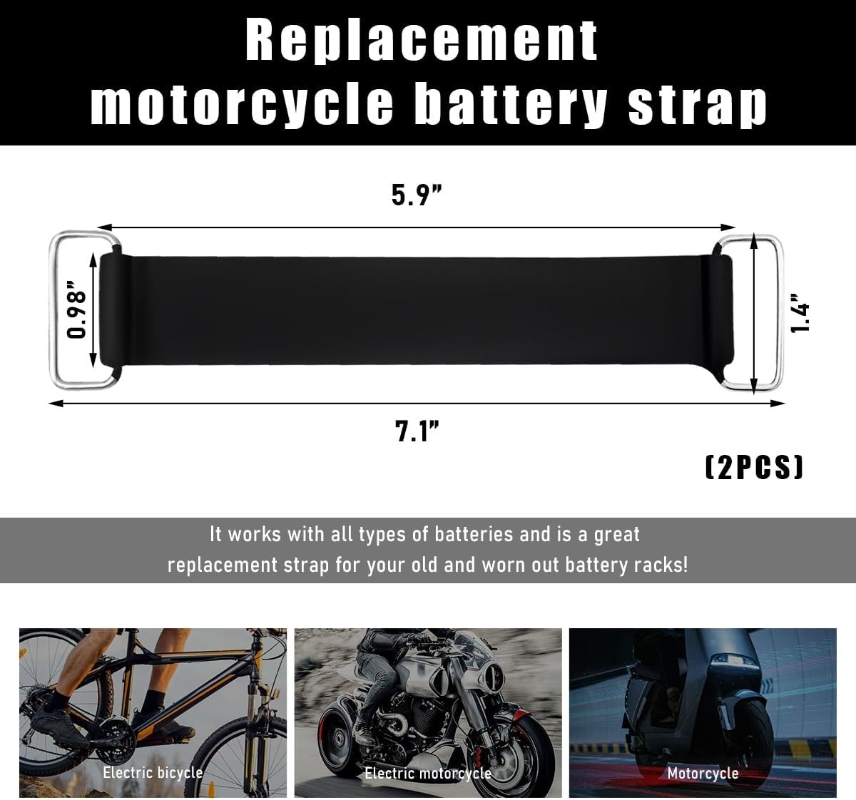Motorcycle Battery Strap, 2-Piece Stretchable Rubber Band Holder BelColor: 2 PCS