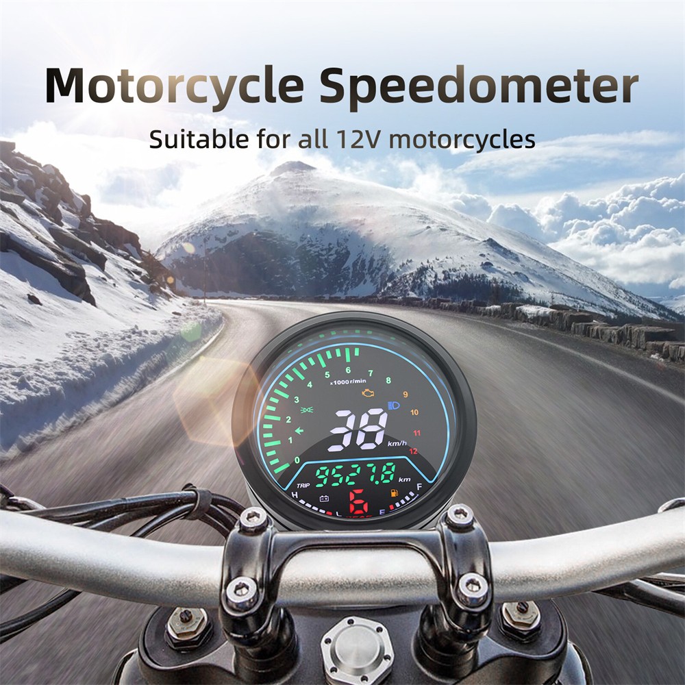LCD Digital Motorcycle Speedometer Tachometer Odometer Gauge MPH KM/H Universal