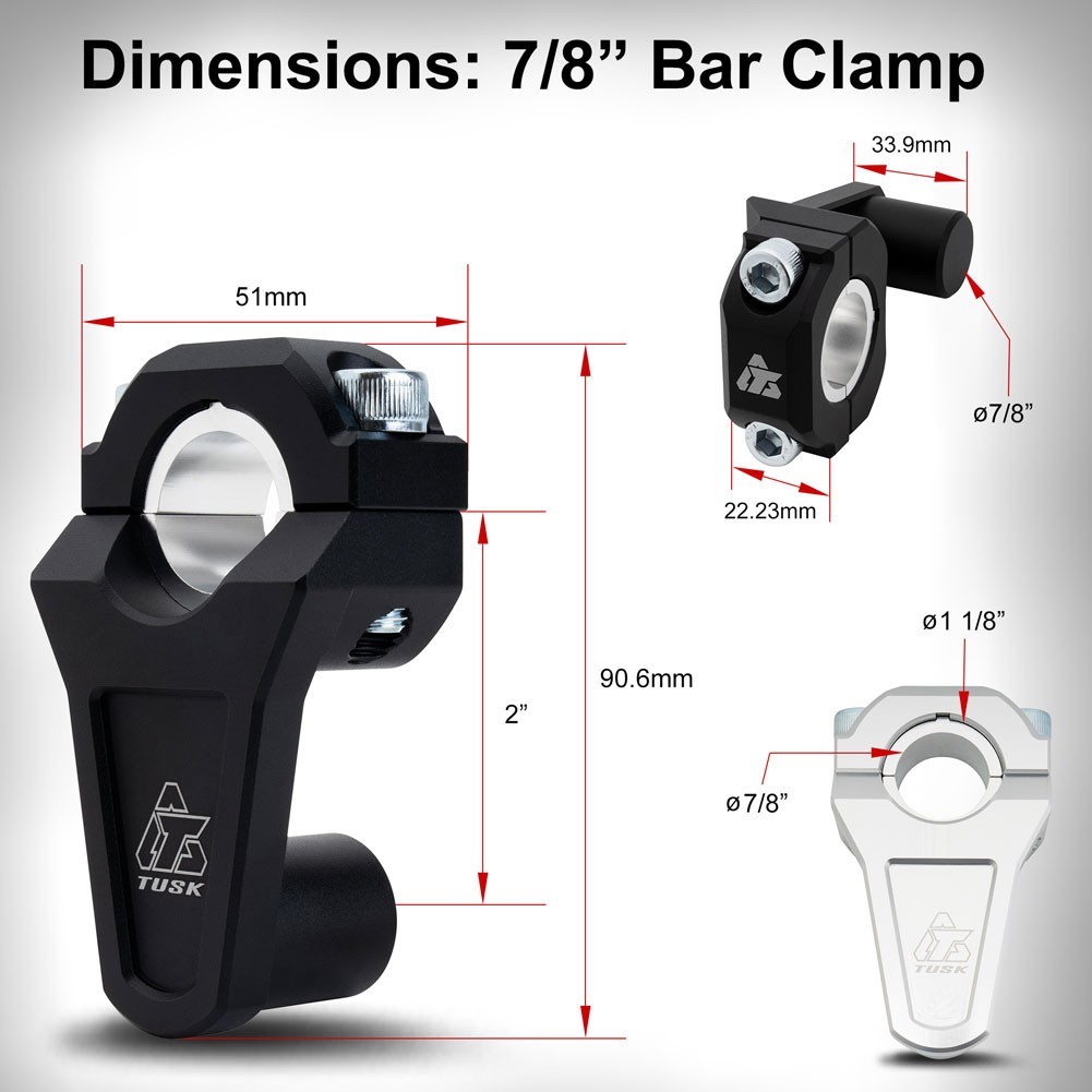 Tusk 2″ Pivoting Bar Risers 7/8″ Bar Clamp to 7/8″ or 1 1/8″ Bars Black