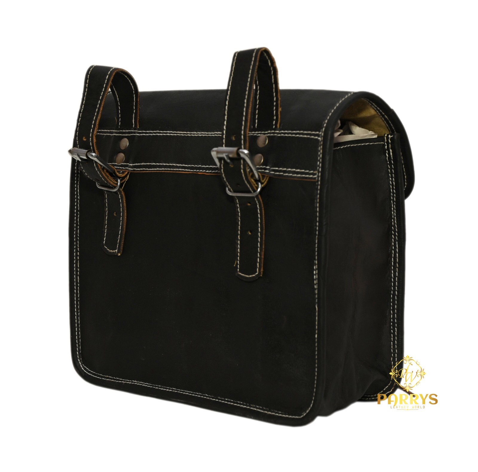2 pcs Handmade Genuine Leather Bike Bag Saddle Bag Panniers for 2 Side Bag Black