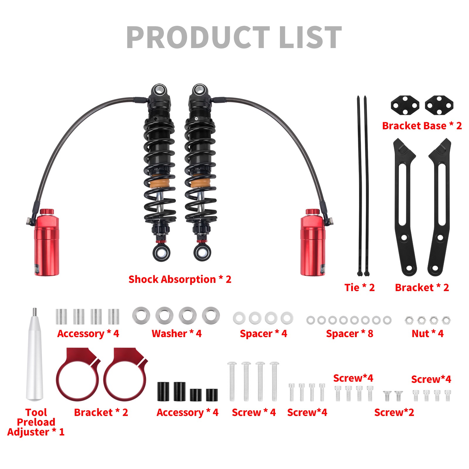 Red Remote Reservoir Rear Suspension Shocks For Harley Road Street Glide 14-2025