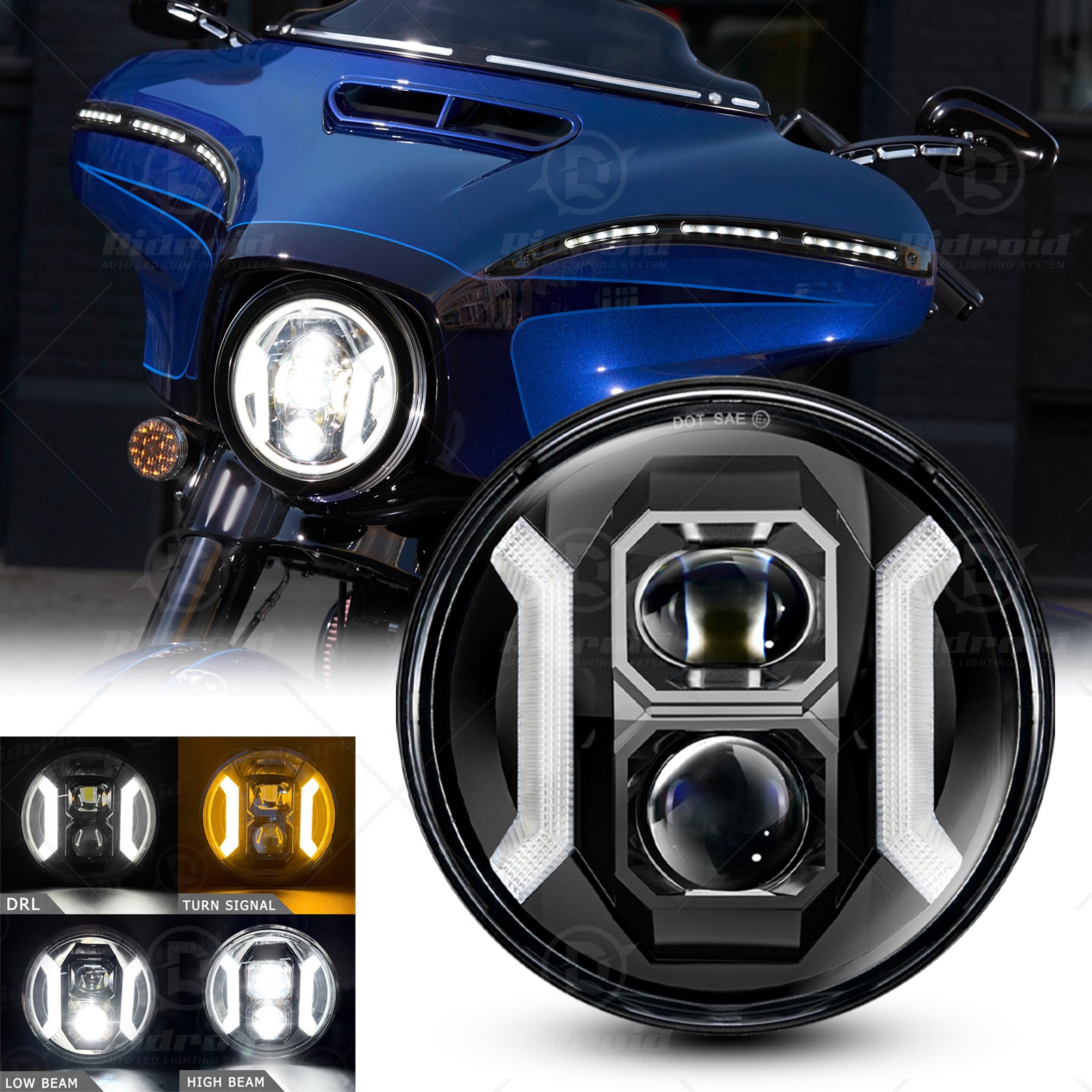 7″Inch Round LED Motorcycle Headlight Turn Signal DRL Lamp for Harley Cafe Racer