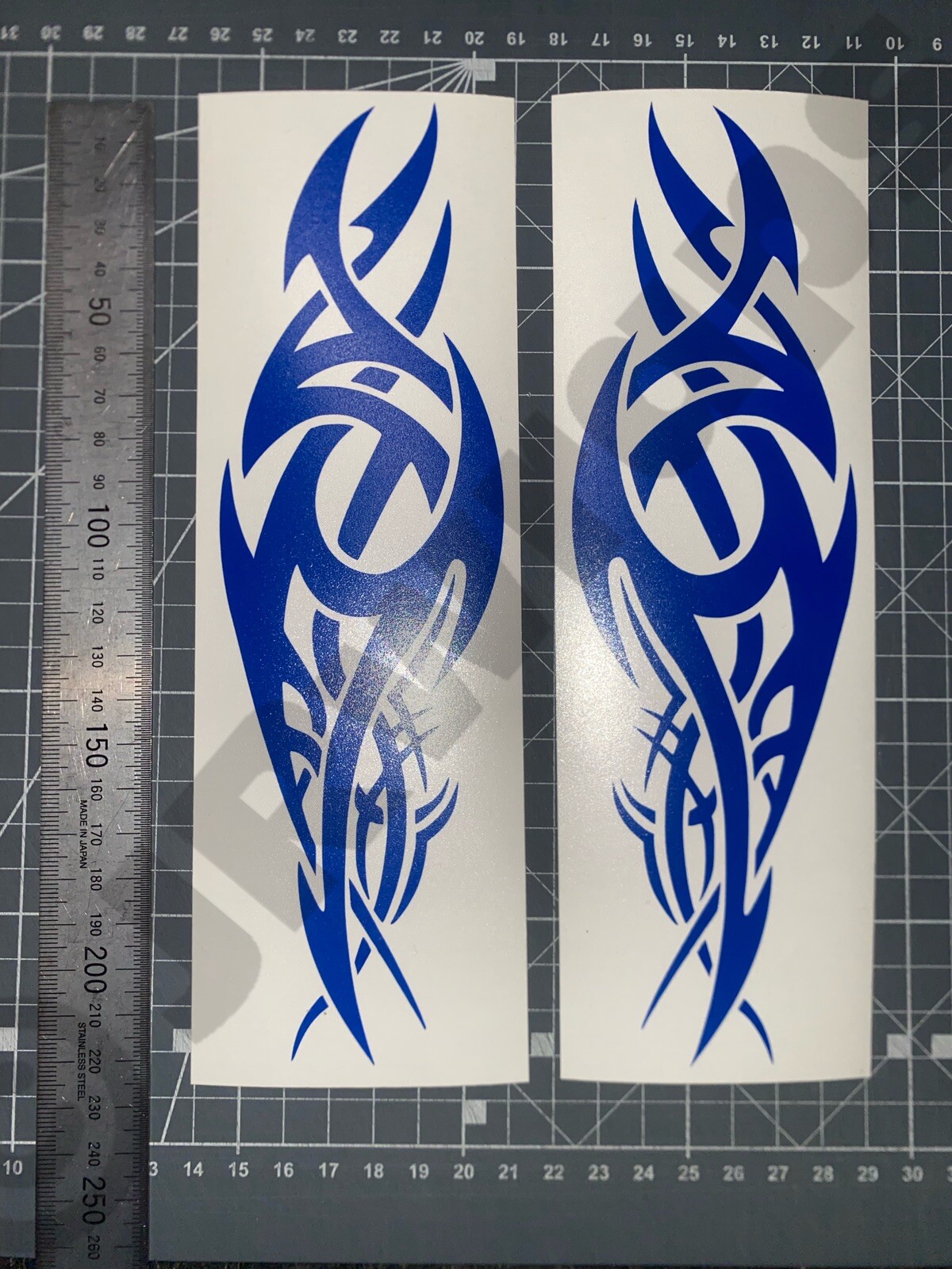 (X2) Tribal Flames Decals Stickers Car Van Motorbike Boat 220x65mm Gloss Blue