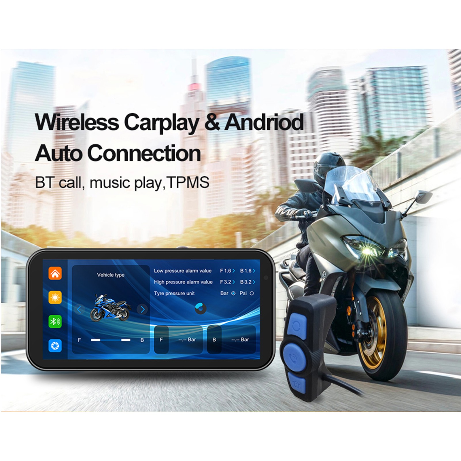 6.25″ IPS Motorcycle GPS Wireless CarPlay Android Auto Navi Audio Receiver + Cam